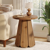 Tribesigns Mesa auxiliar redonda de madera maciza, Mesa de centro de estilo rústico de 50 cm con base escultural 3