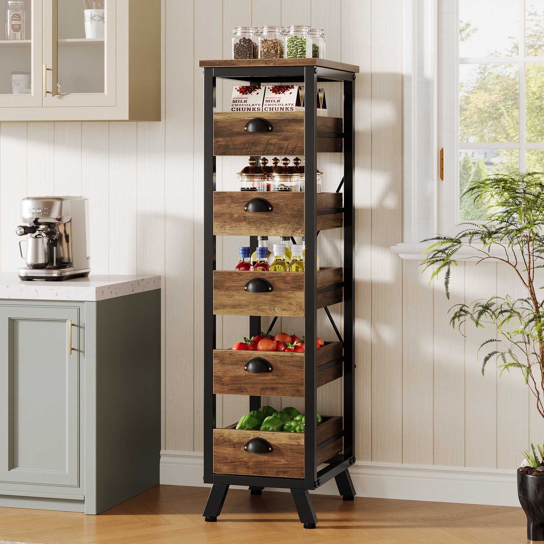 Tribesigns Soporte para frutas y verduras, Soporte para bocadillos de 5 niveles Soporte para cesta de frutas para cocina