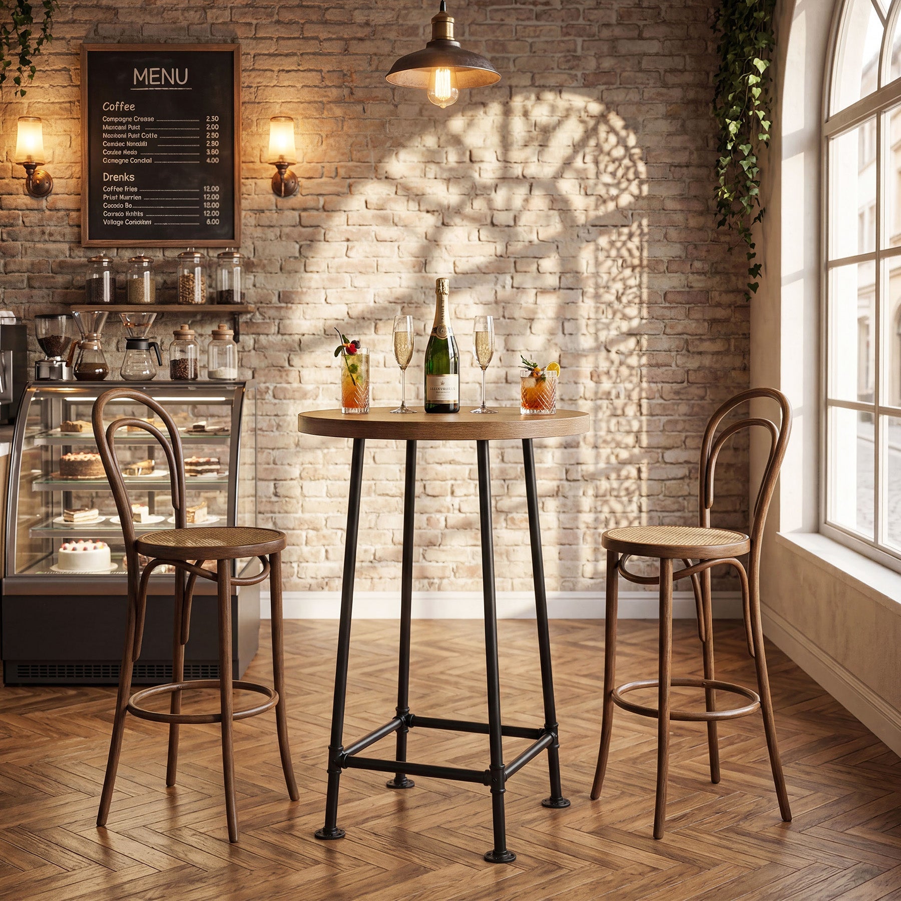 Tribesigns Mesa redonda de bar de 95 cm con reposapiés metálico, Mesa alta de estilo industrial para cocina y bistró (solo la mesa)