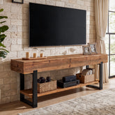 Tribesigns Mueble para TV de madera maciza para televisores, Centro de entretenimiento de estilo industrial de 2 niveles con estructura metálica 3