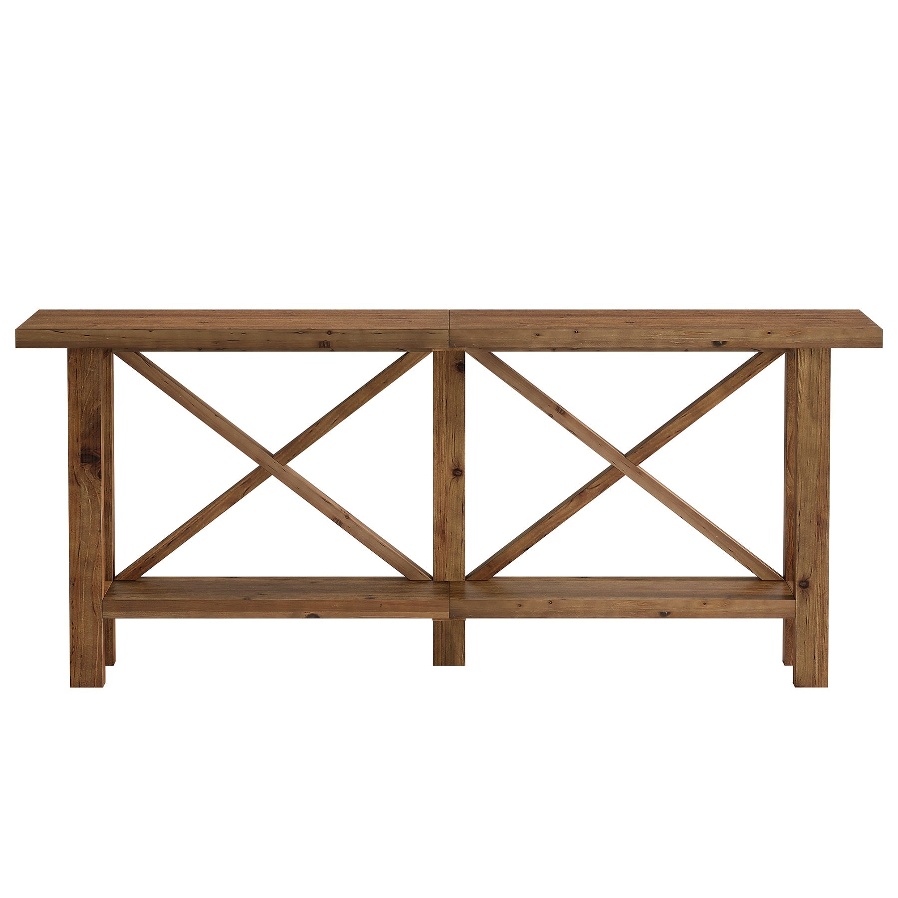 Mesa consola estrecha de 180 cm, Mesa de recibidor de madera maciza de 2 niveles