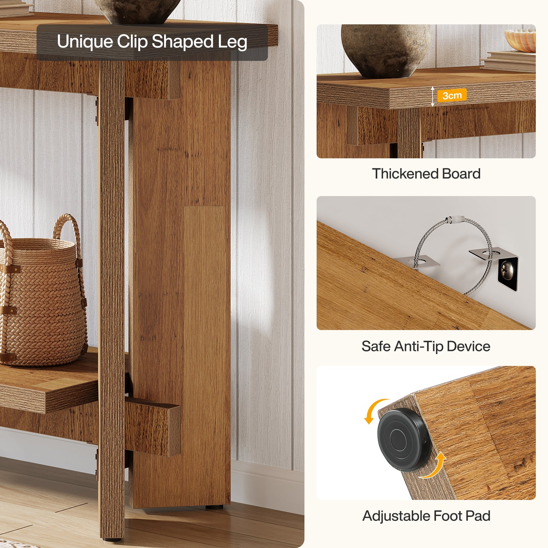 Tribesigns Consola de estilo rústico de 105 cm con estante, Mesa de centro estrecha para salón y pasillo