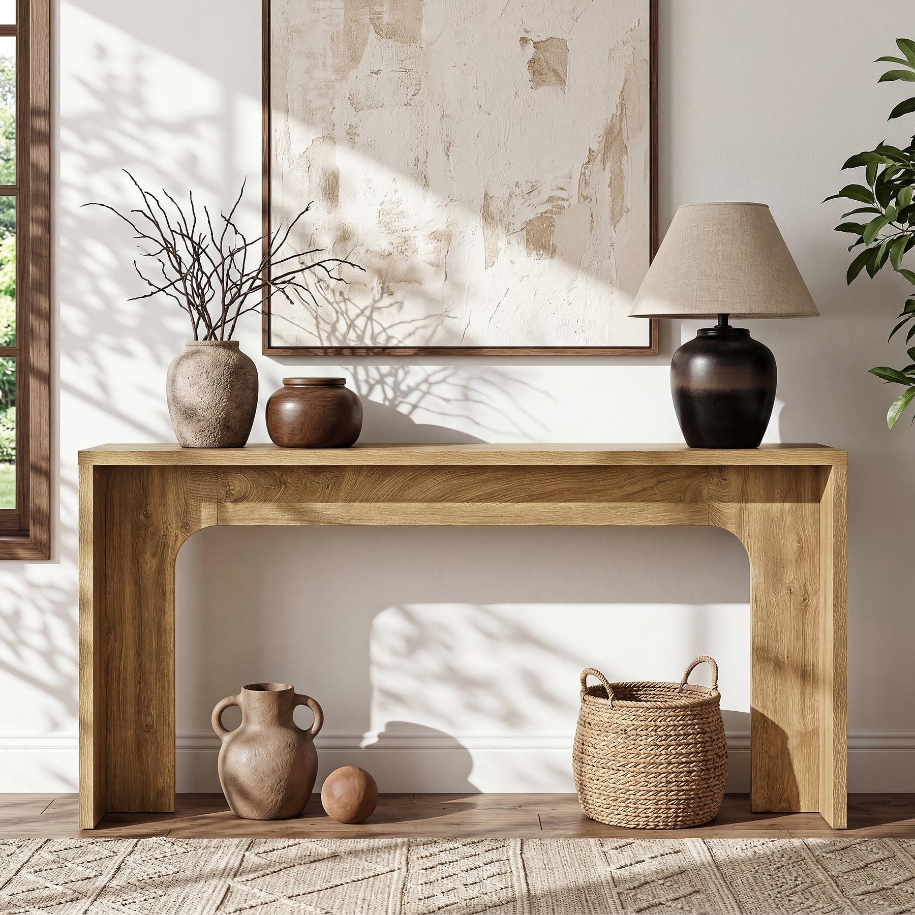 Tribesigns Mesa Consola Estrecha de 160 cm, Mesa de Pasillo Minimalista con Base Robusta