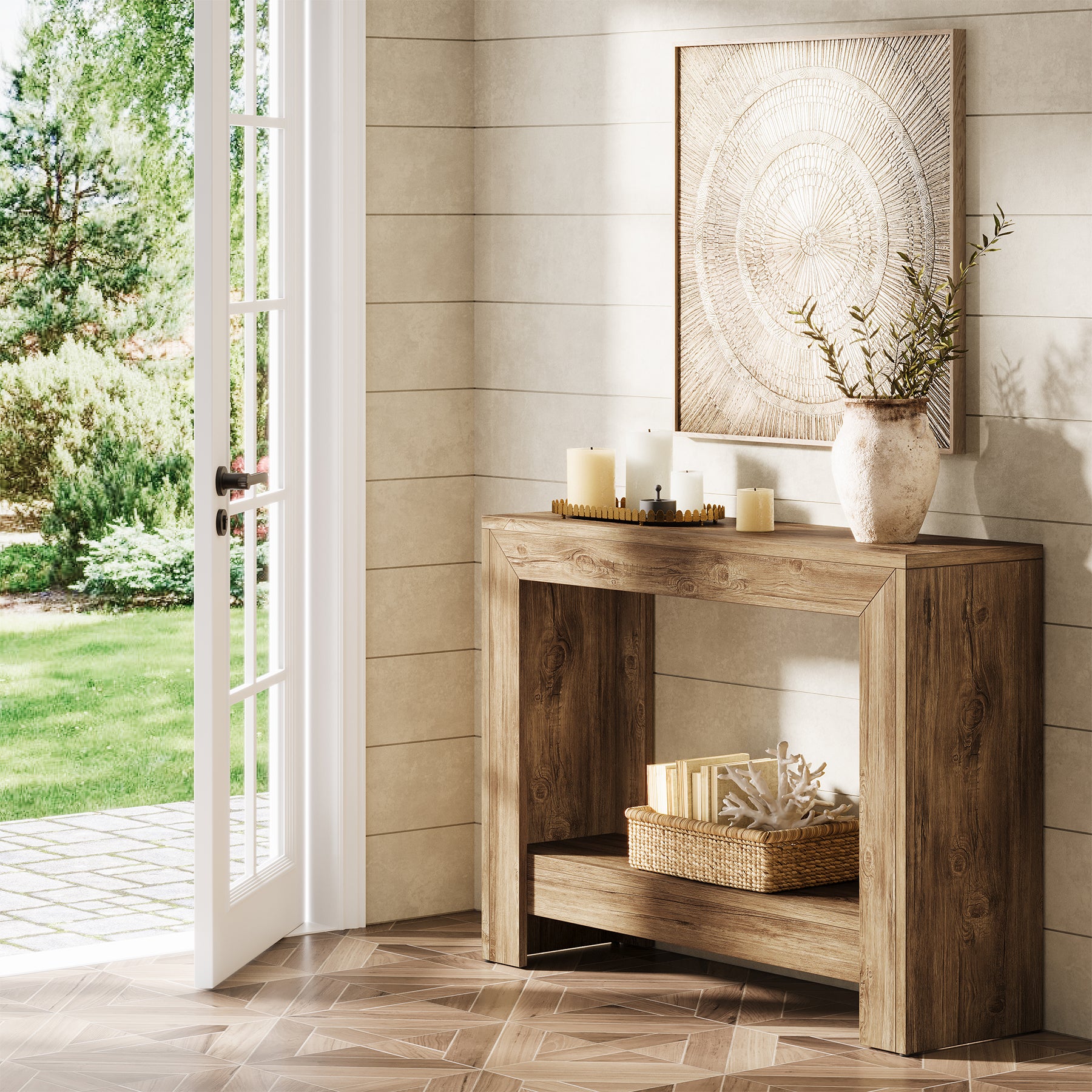 Tribesigns Consola rectangular de madera, Mesa de entrada geométrica sencilla para pasillo