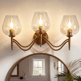 Lámpara de baño de 3 luces 58 cm, de latón con espejo y cristal transparente, casquillo E14 3