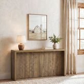Consola rústica de 160 cm, Mesa de entrada de madera con diseño acanalado para el recibidor 3