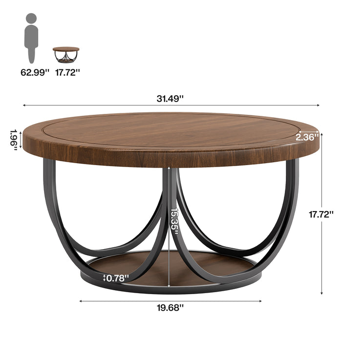 Tribesigns Mesa de centro redonda de 80 cm con estante, Mesa de salón de dos niveles de estilo industrial