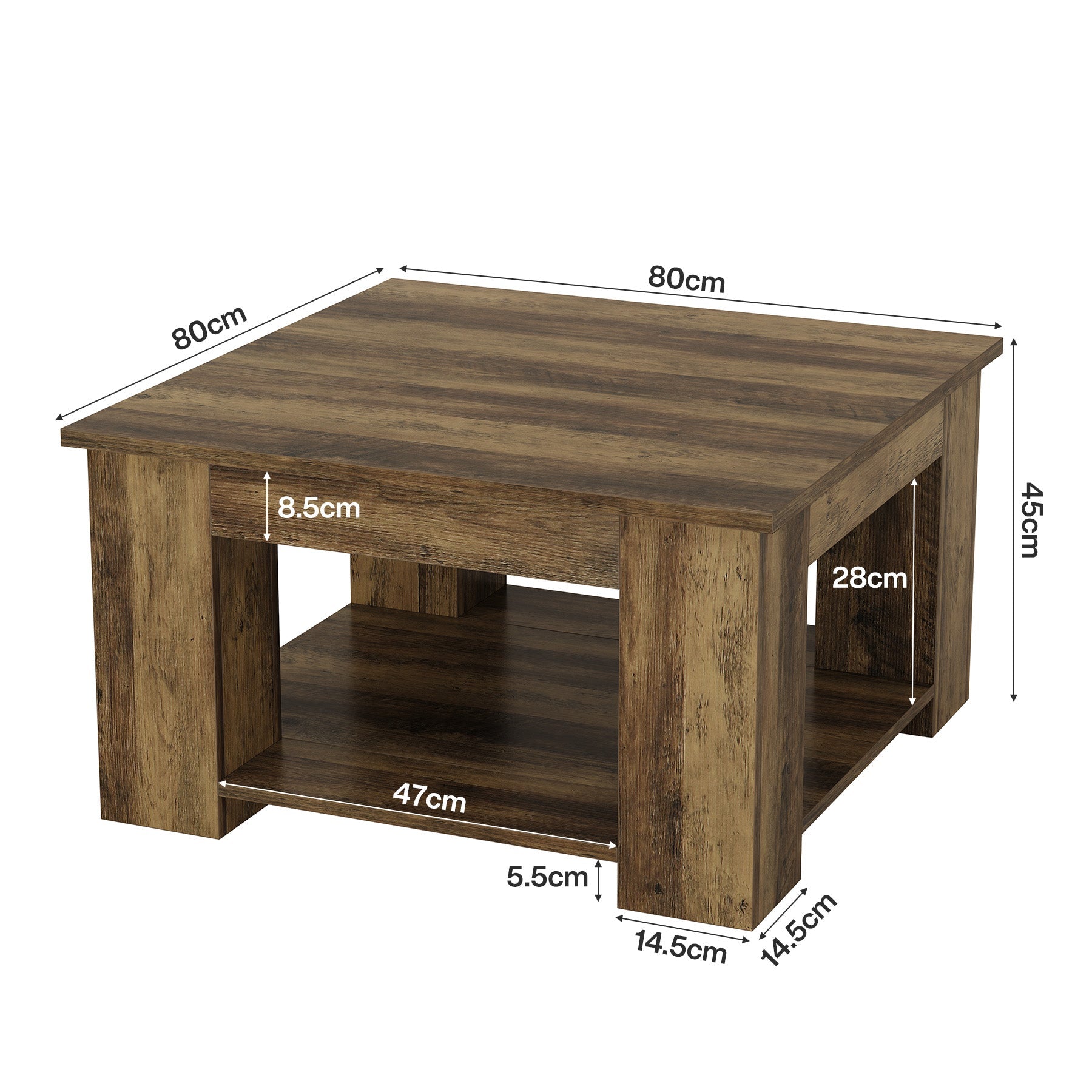 Tribesigns Mesa de centro cuadrada de 80 cm, Mesa de salón de 2 niveles con almacenamiento