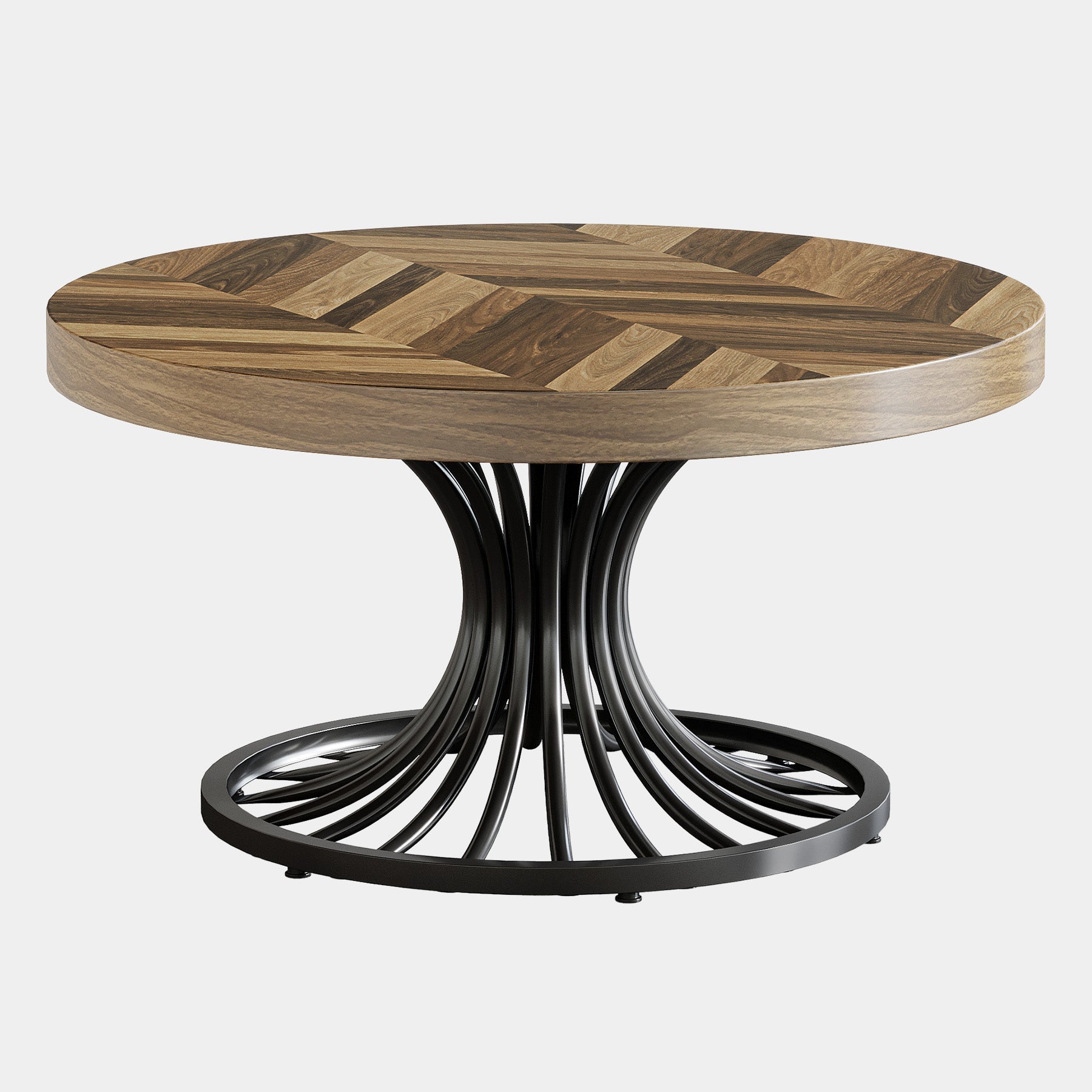 Tribesigns Mesa de centro, Mesa de centro circular de estilo rústico de 80 cm con pedestal elegante