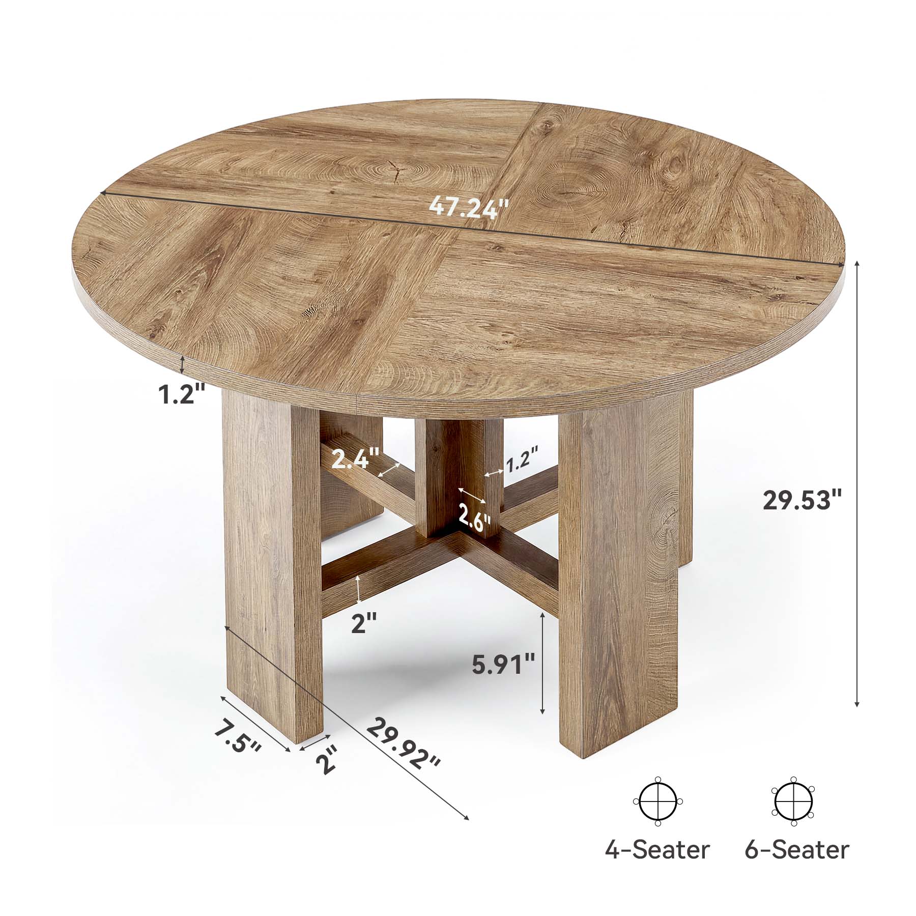 Tribesigns Mesa de comedor redonda 120 cm para 4 a 6 personas, Mesa de cocina moderna