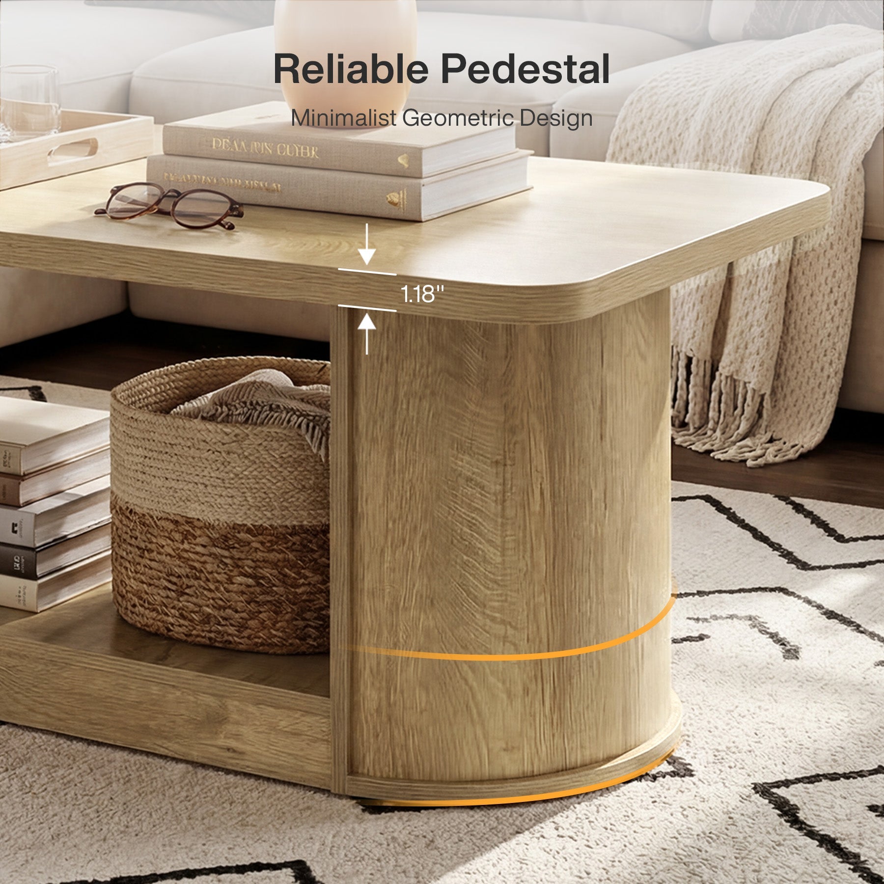 Tribesigns Mesa de centro de 120 cm moderna con estante rectangular de 2 niveles para sala de estar con almacenamiento