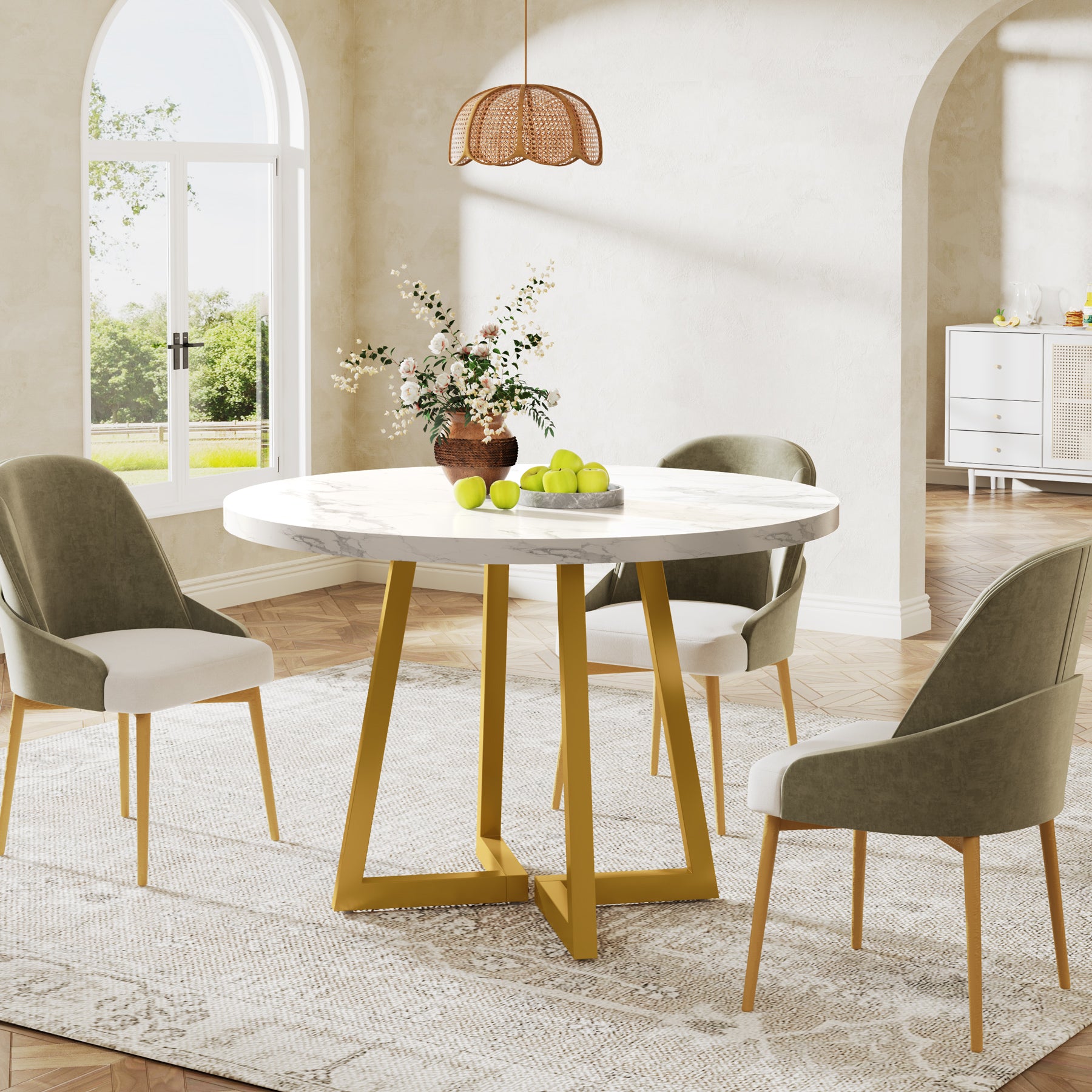 Tribesigns Mesa de Comedor para 4 Personas, Mesa con Patas de Metal Mesa de Comedor de Madera