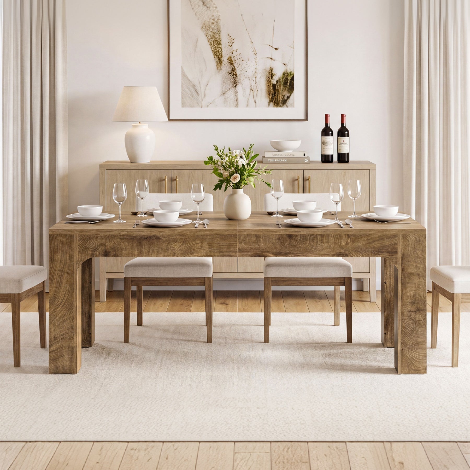 Mesa de comedor de 180 cm para 4-6 personas, Mesa de comedor rectangular de estilo rústico con patas robustas
