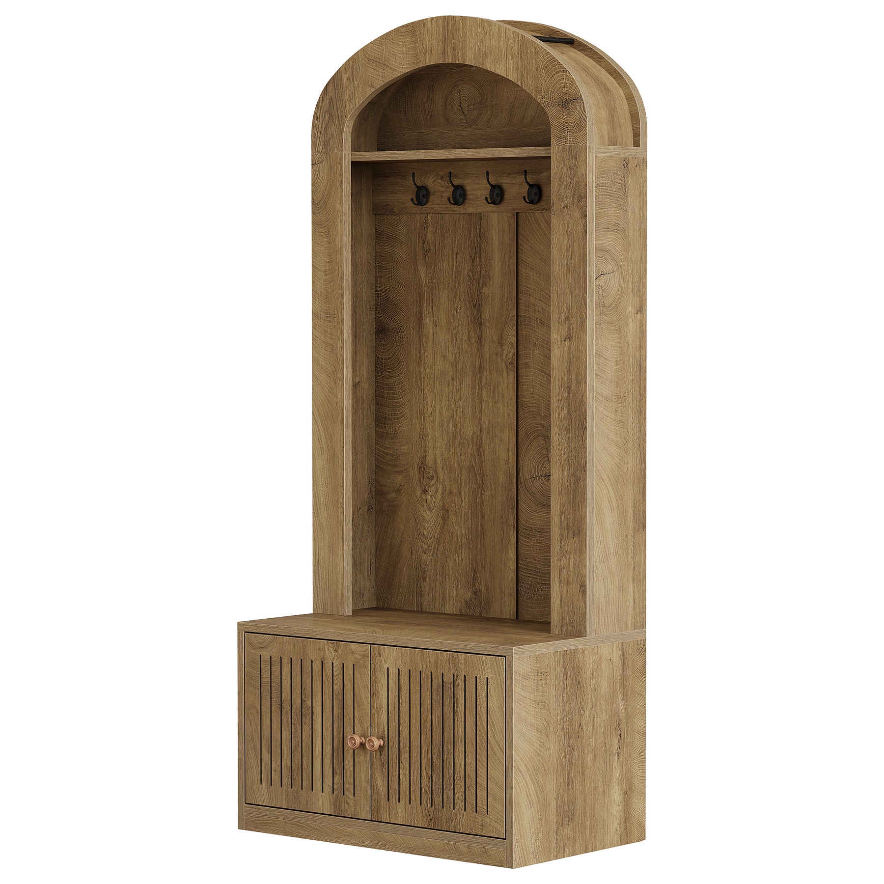 Tribesigns Armario con banco y zapatero, Mueble de recibidor 4 en 1 con ganchos, banco, zapatero y estante, 180 cm de alto, marrón rústico, fácil montaje
