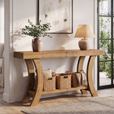 Tribesigns Mesa consola de madera maciza 160 cm, Mesa de recibidor con estante y marco arqueado curvo 3