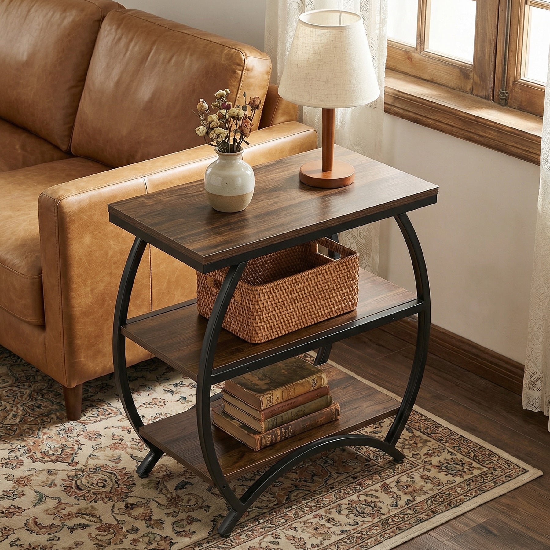 Tribesigns Mesita auxiliar estrecha de 60 cm con 3 niveles de almacenamiento, Mesita de noche industrial para sala de estar o dormitorio