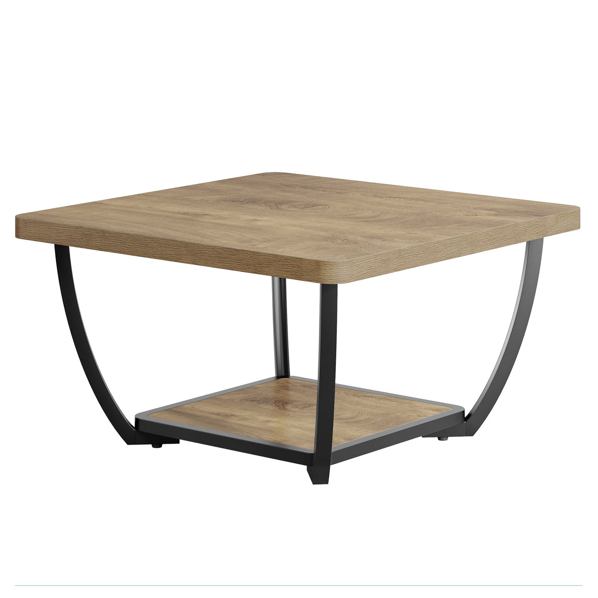 Tribesigns Mesa de centro cuadrada de 80 cm con estante, Mesa de salón de dos niveles con estructura metálica