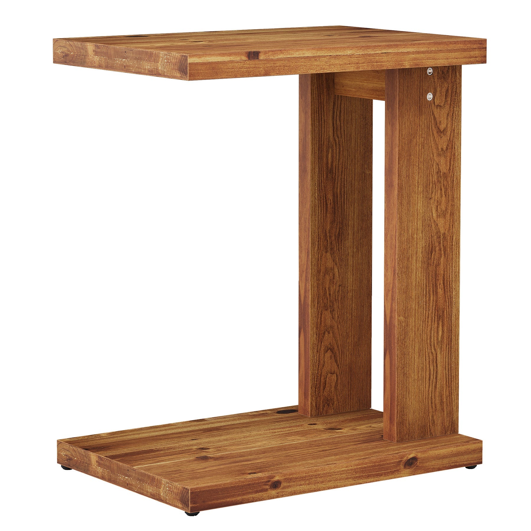 Tribesigns Mesa auxiliar de madera maciza en forma de C con 2 niveles, 50 x 35 x 60 cm, Mesa de banco de madera para sala de estar, dormitorio y espacios pequeños