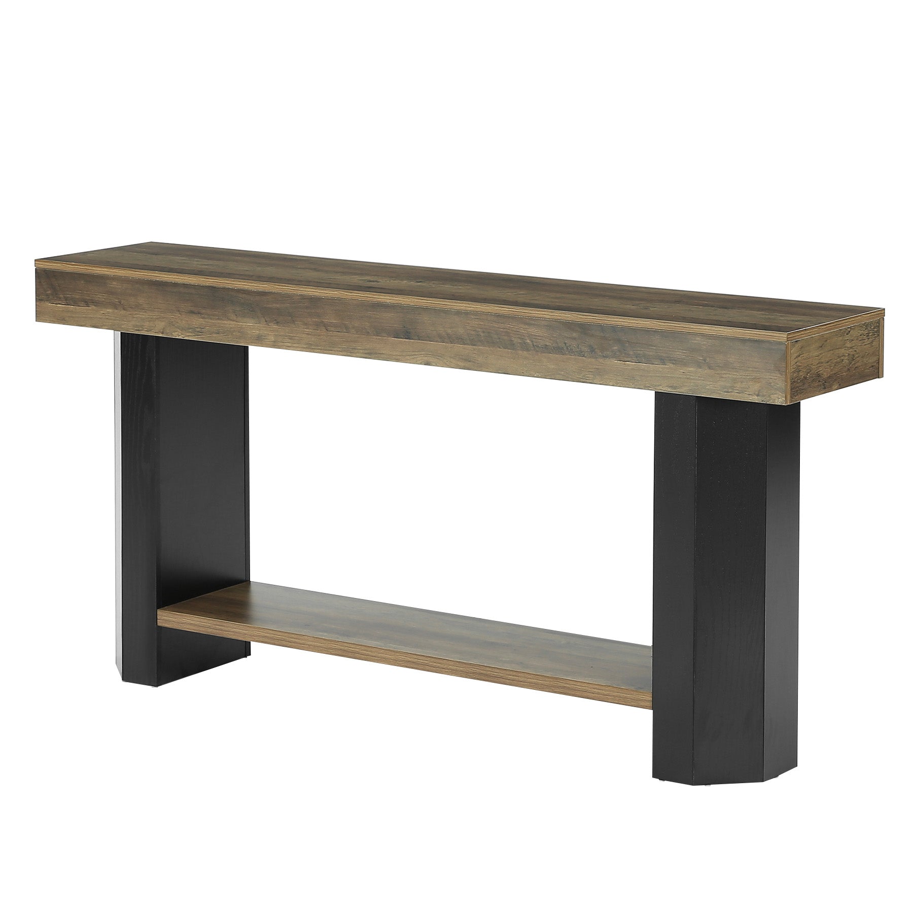 Mesa consola de 160 cm con 2 estantes, Mesa estrecha de estilo industrial para recibidor