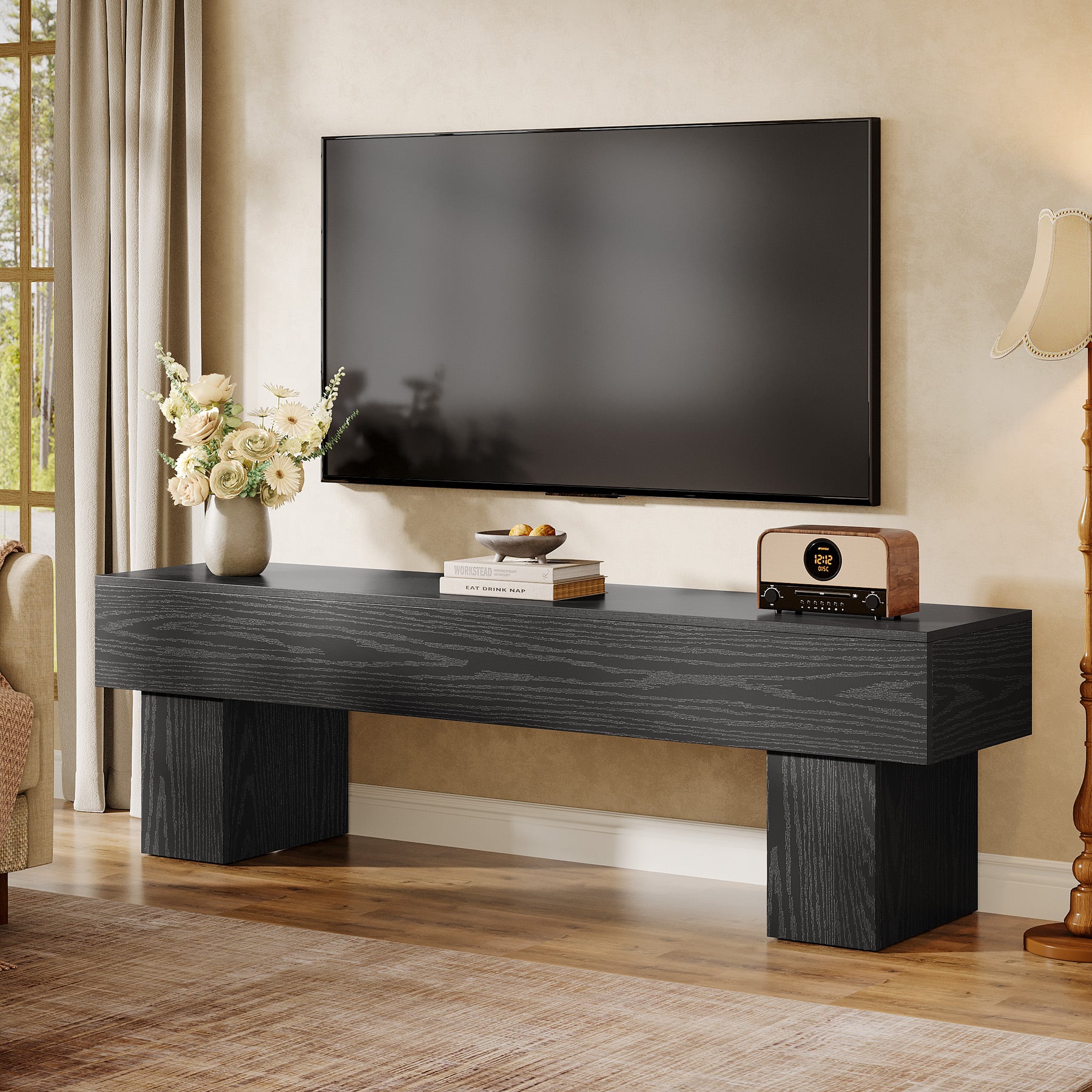 Tribesigns Soporte para TV de 160 cm, Centro multimedia de estilo rústico para sala de estar y televisión.
