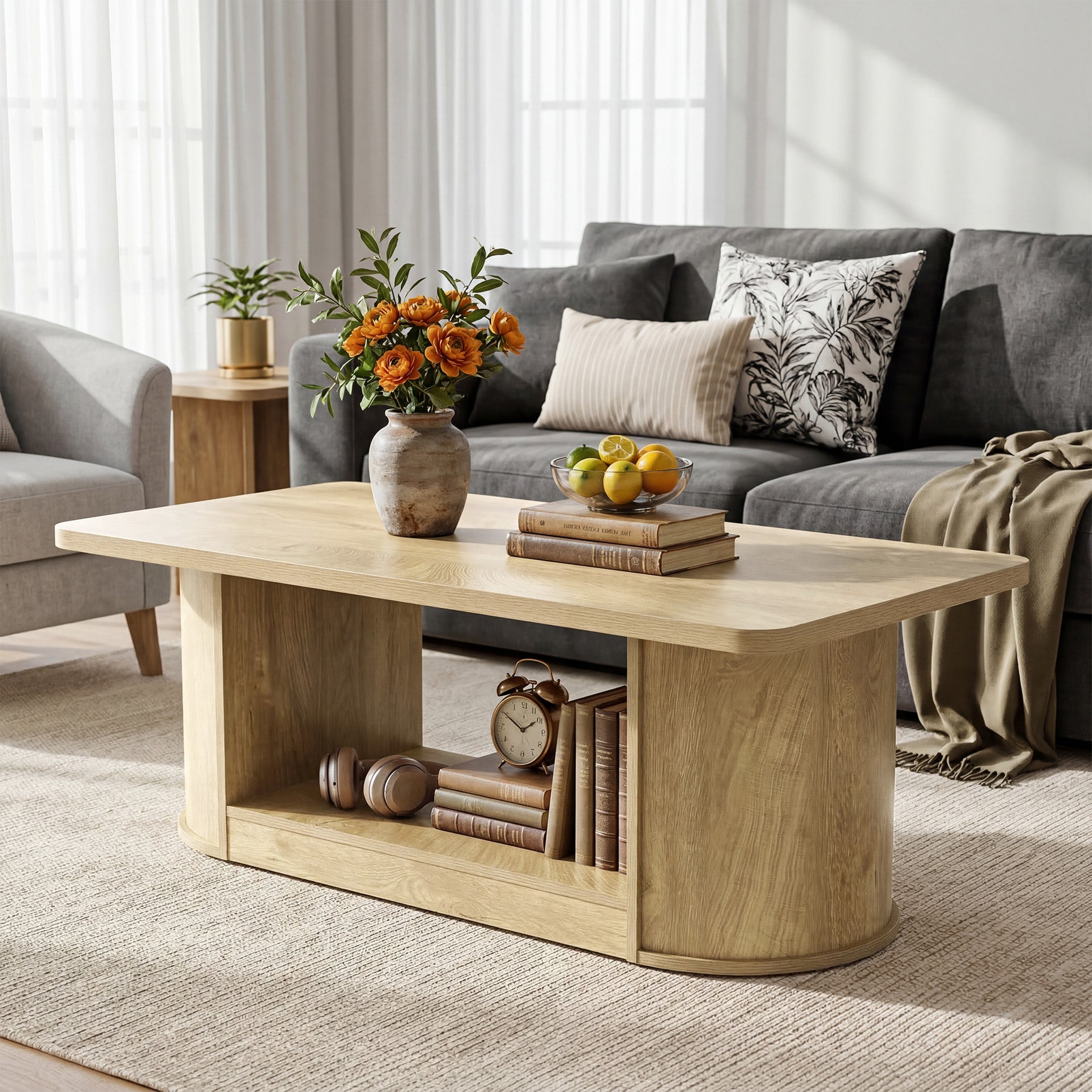 Tribesigns Mesa de centro de 120 cm moderna con estante rectangular de 2 niveles para sala de estar con almacenamiento