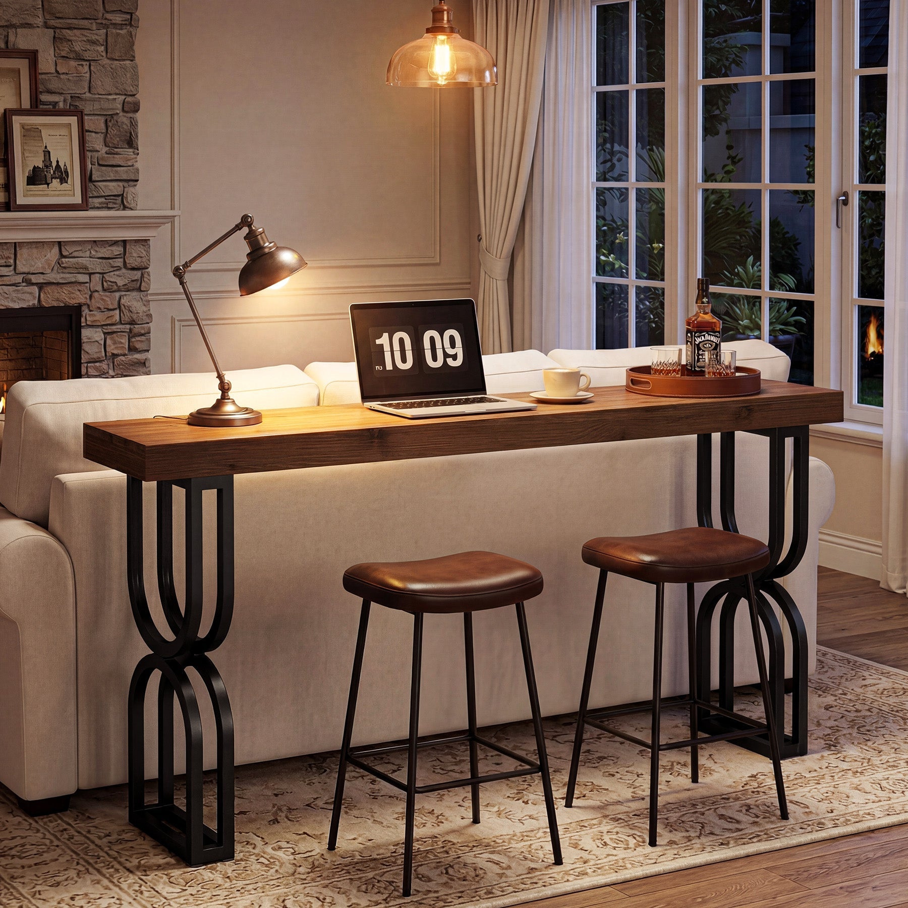 Tribesigns Mesa consola de madera maciza de 150 cm con patas metálicas en forma de U para recibidor