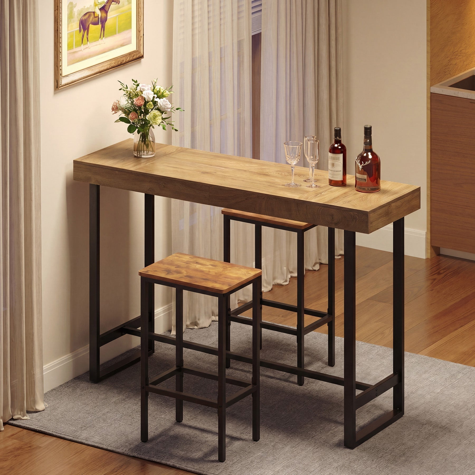 Tribesigns Mesa de bar de 180 cm, Mesa alta con estructura metálica y reposapiés