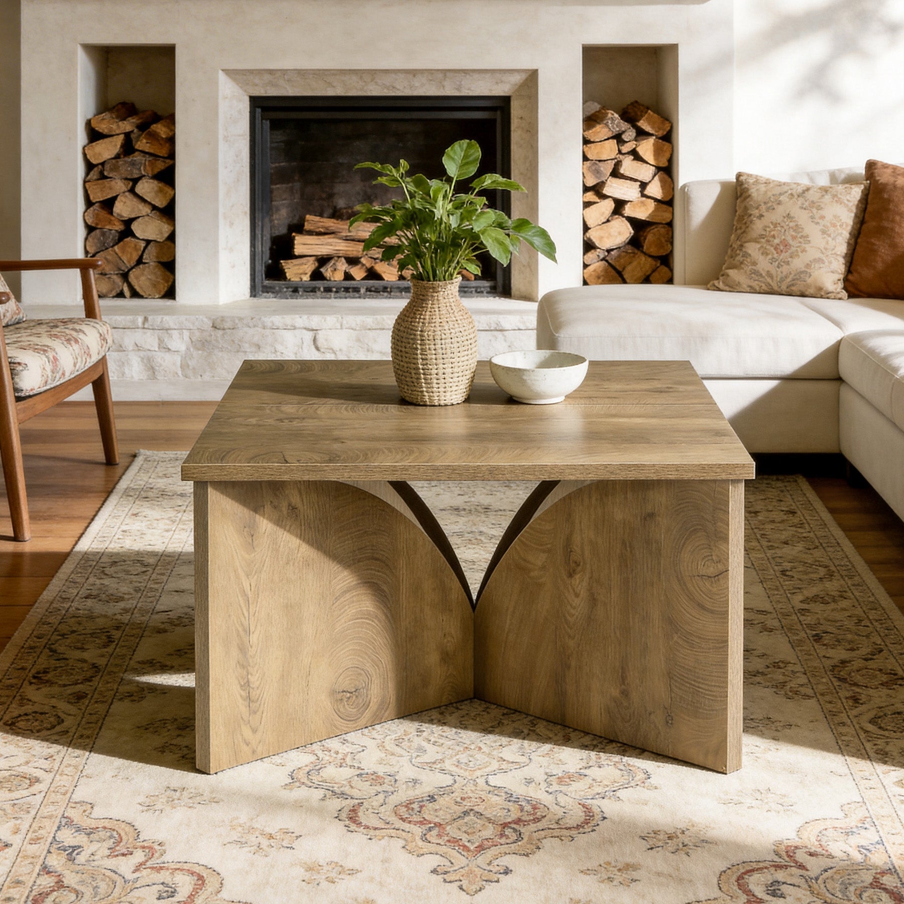 Tribesigns Mesa de centro cuadrada pequeña (80 cm), Mesa auxiliar estilo granja con base robusta