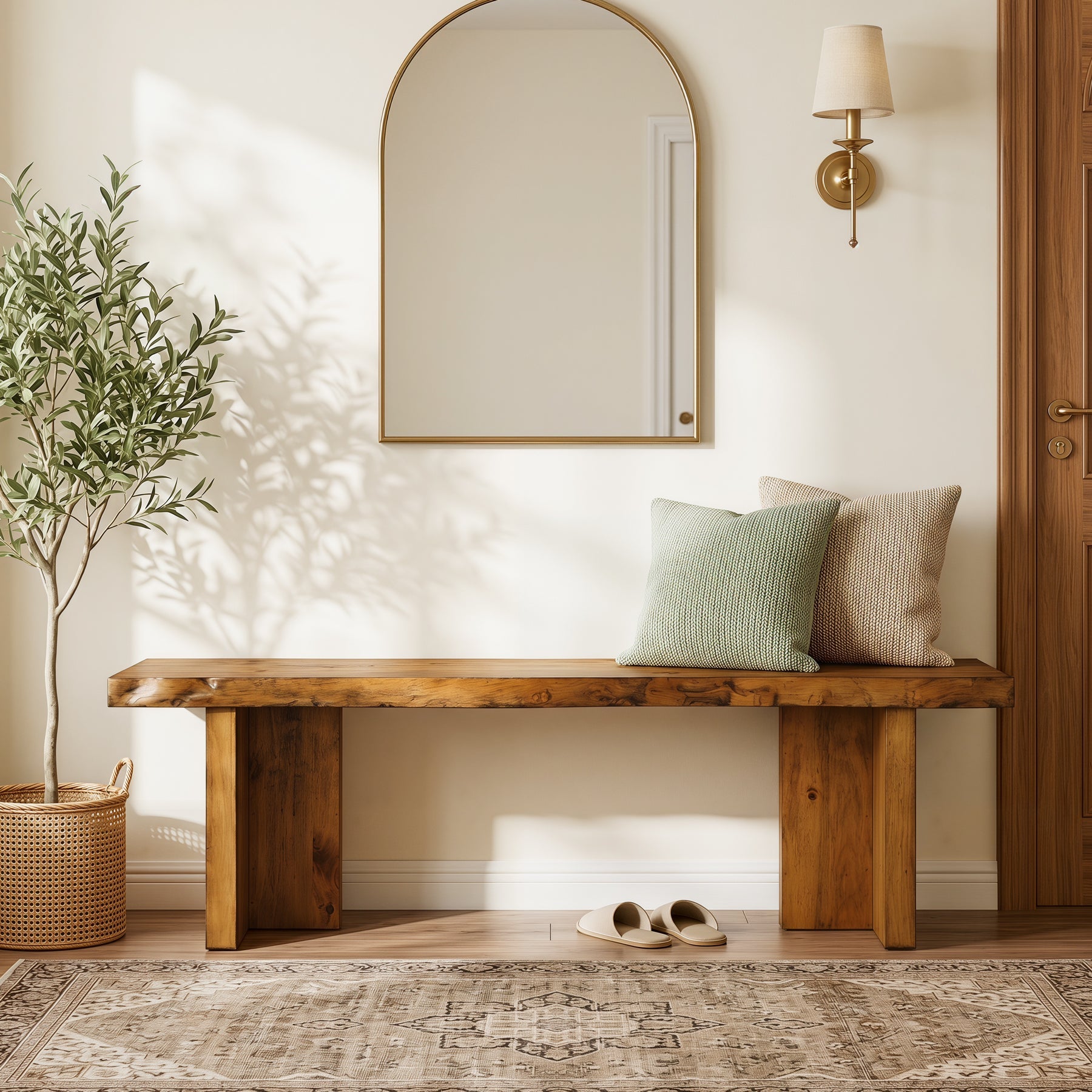 Tribesigns Banco de madera maciza de 140 cm, Banco para zapatos para el recibidor Banco de madera para 2-3 personas