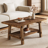 Tribesigns Mesa de centro de madera maciza 120 cm, Mesa de salón rectangular de estilo rústico con 2 estantes 3