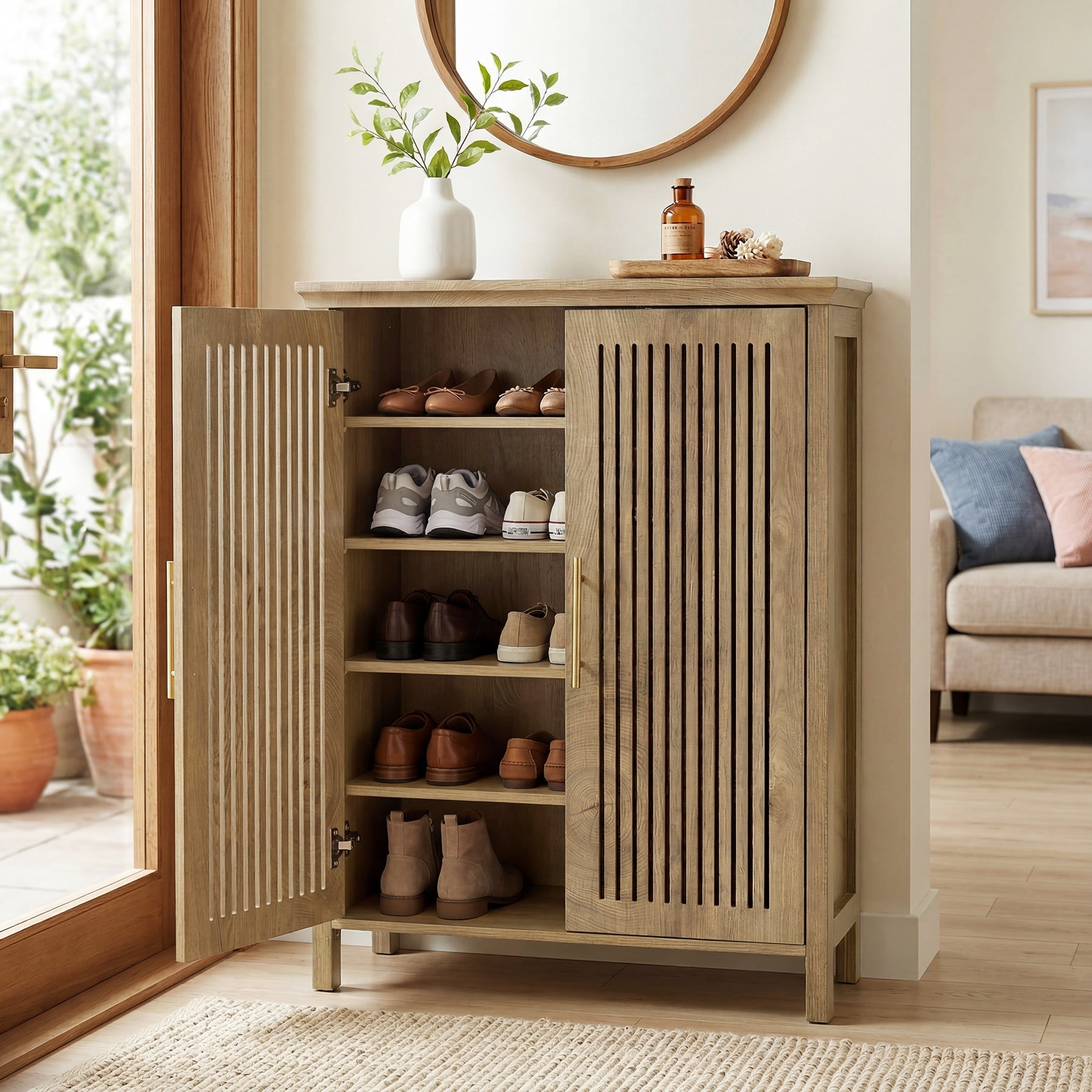 Tribesigns Zapatero de 120 cm con puertas y estantes ajustables, Zapatero de 5 niveles para recibidor y sala de estar