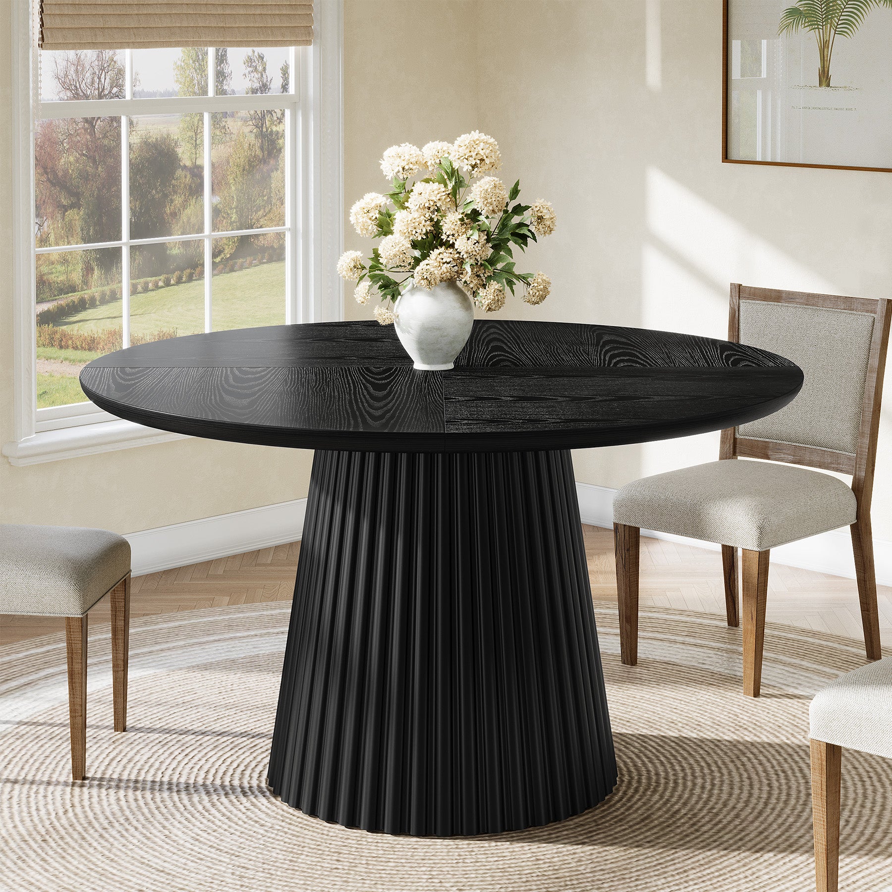 Tribesigns Mesa de comedor redonda de 120 cm para 4-6 personas, Estilo rústico de madera