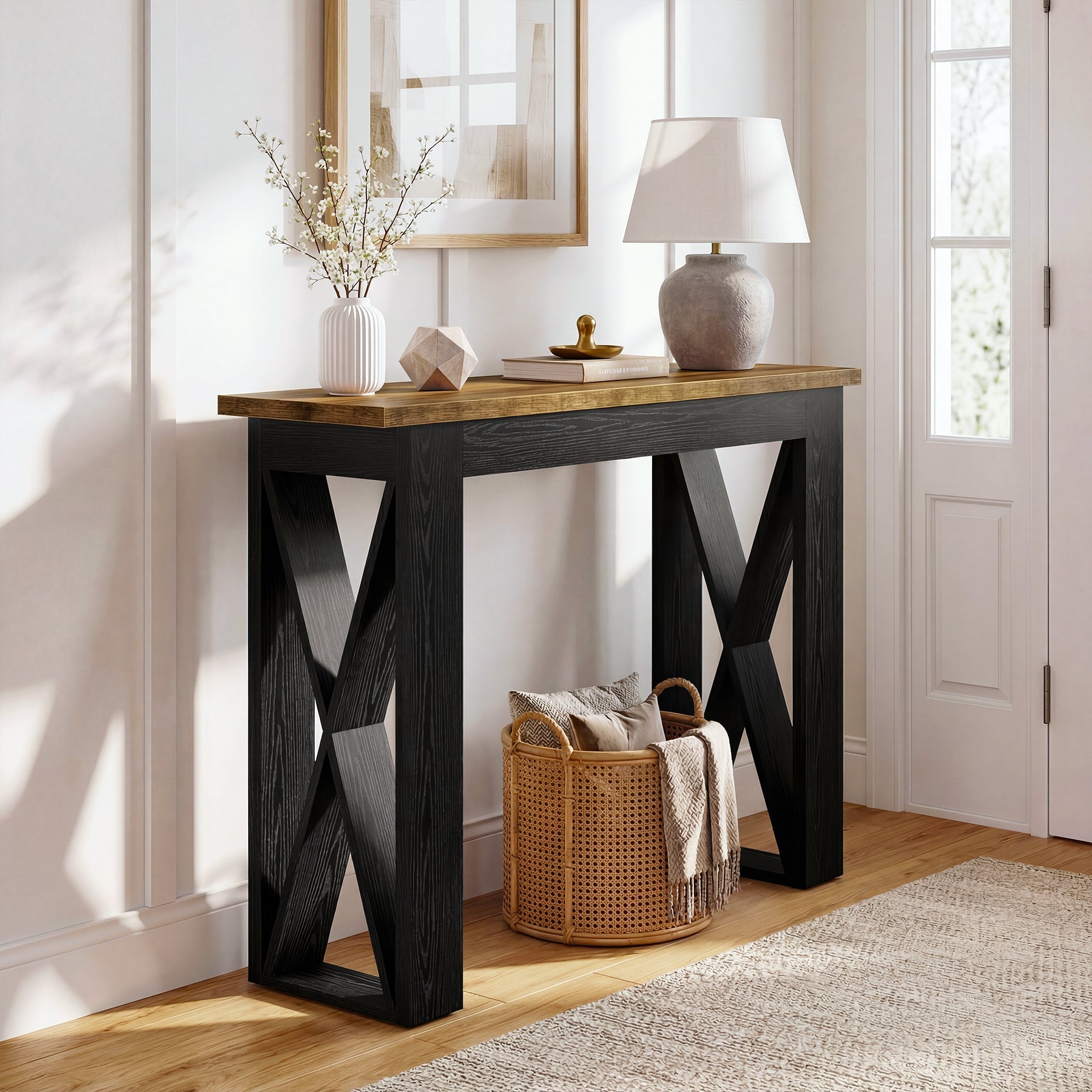 Tribesigns Mesa consola estrecha de 105 cm, Mesa de pasillo estilo industrial con estante de almacenamiento