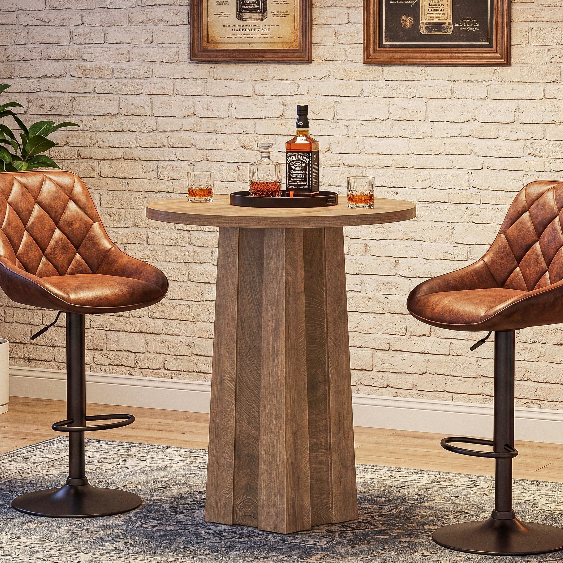 Mesa redonda de bar de 80 cm con base de pedestal acanalada, Mesa de bistró moderna a la altura de la barra