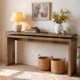 Tribesigns Mesa consola de madera maciza de 160 cm, Mesa de recibidor estrecha de estilo rústico 3