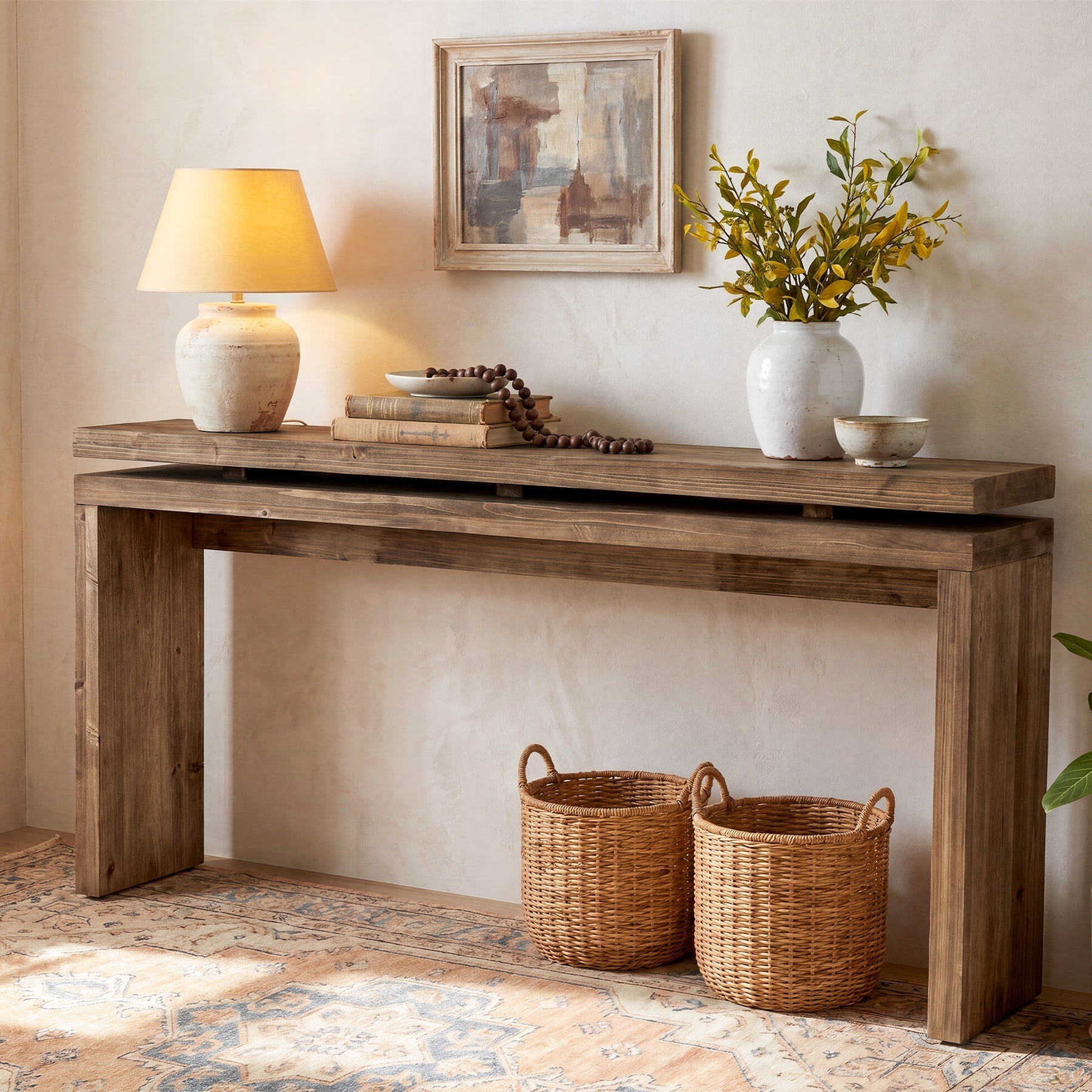 Tribesigns Mesa consola de madera maciza de 160 cm, Mesa de recibidor estrecha de estilo rústico