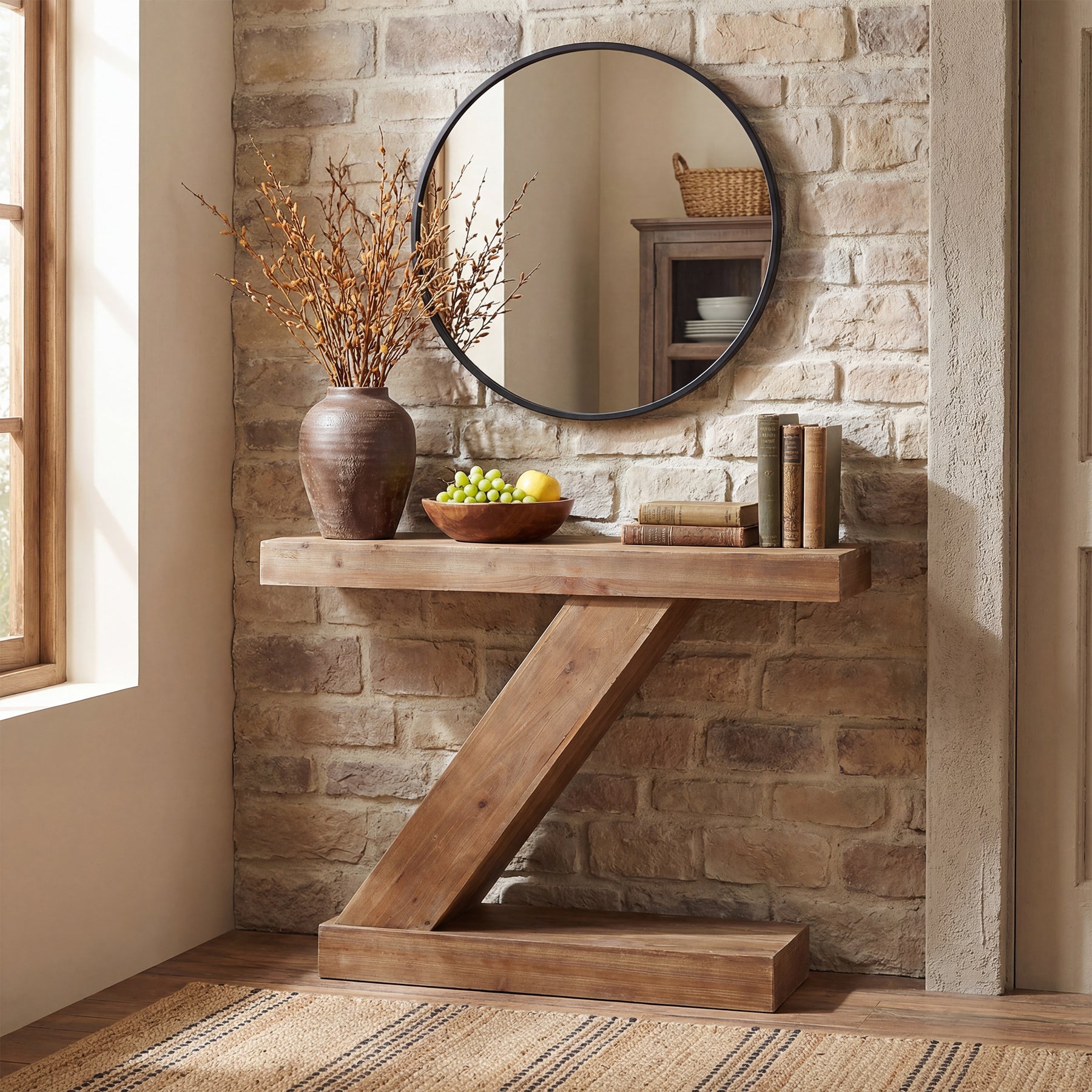 Tribesigns Mesa consola de 105 cm, Mesa de recibidor de madera maciza con forma de Z para entrada