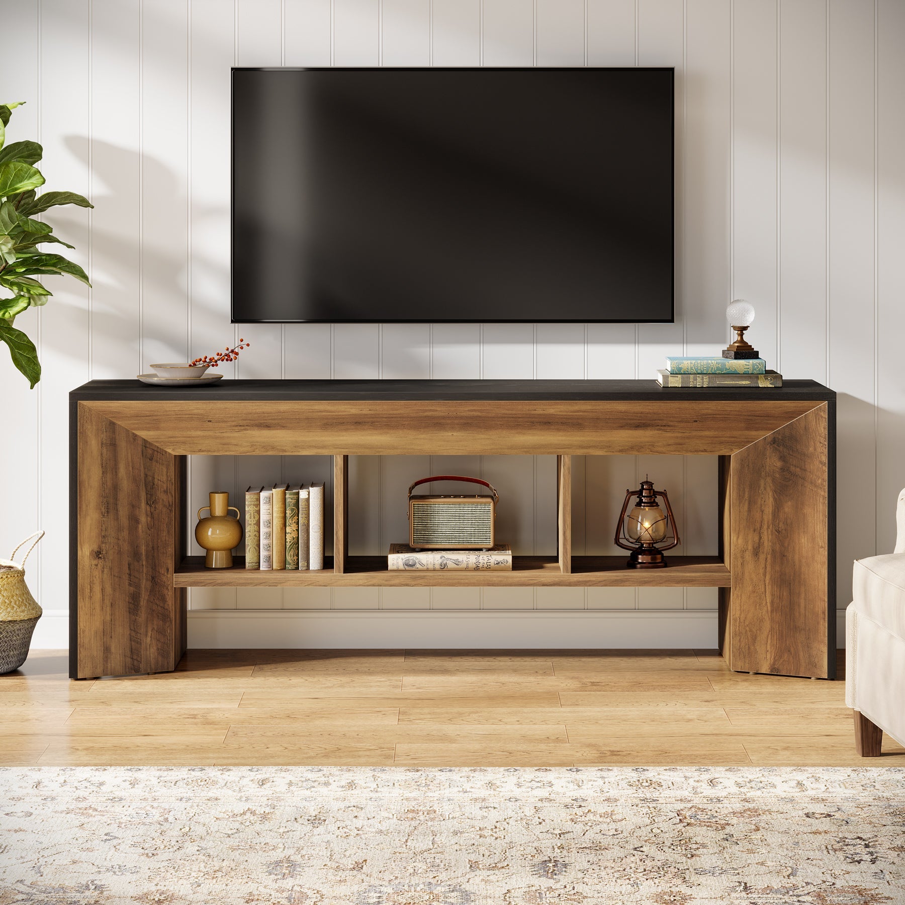 Mueble para TV de 160 cm, Mueble multimedia de 3 compartimentos para salón