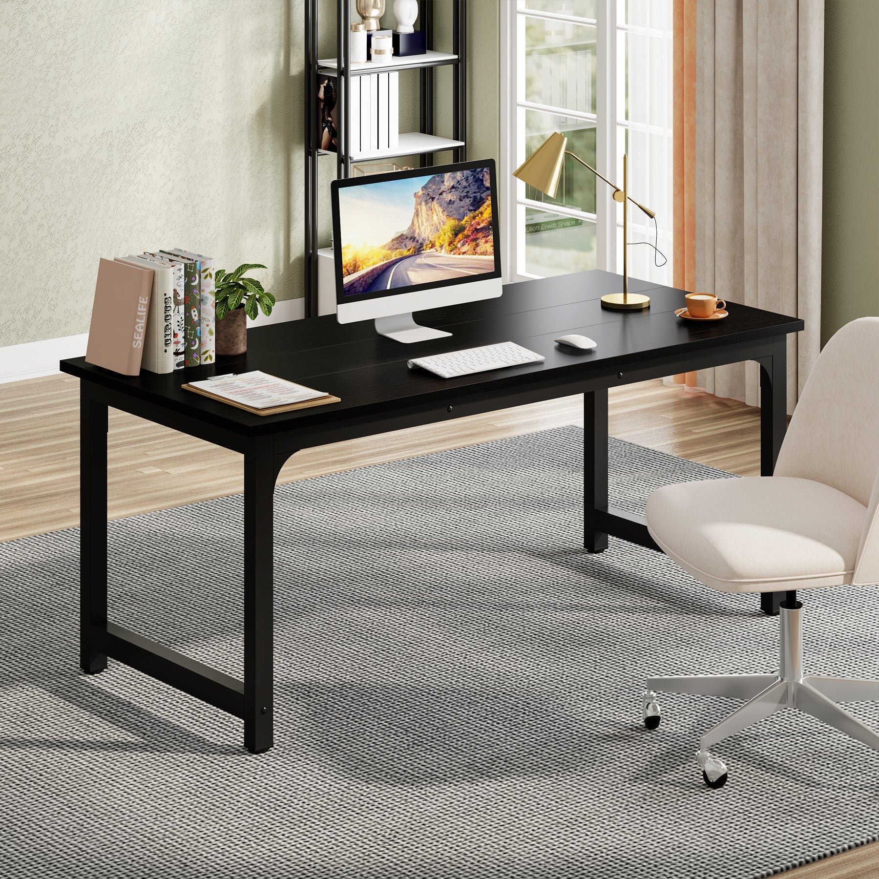 Tribesigns Escritorio de oficina en casa, Escritorio de madera y metal Escritorio de computadora