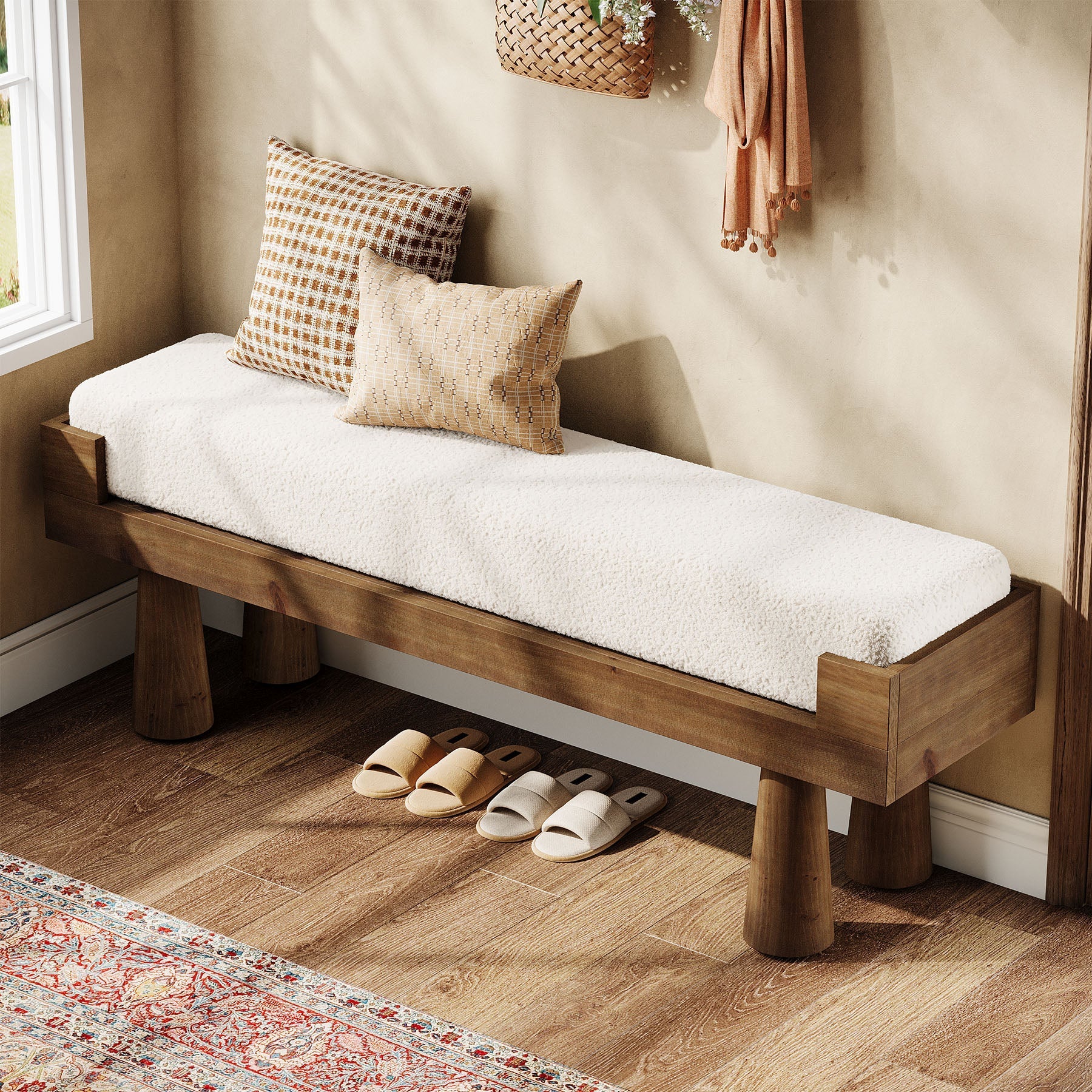 Tribesigns Banco tapizado con patas de madera maciza, Ideal para pasillo dormitorio y recibidor de estilo de mediados de siglo