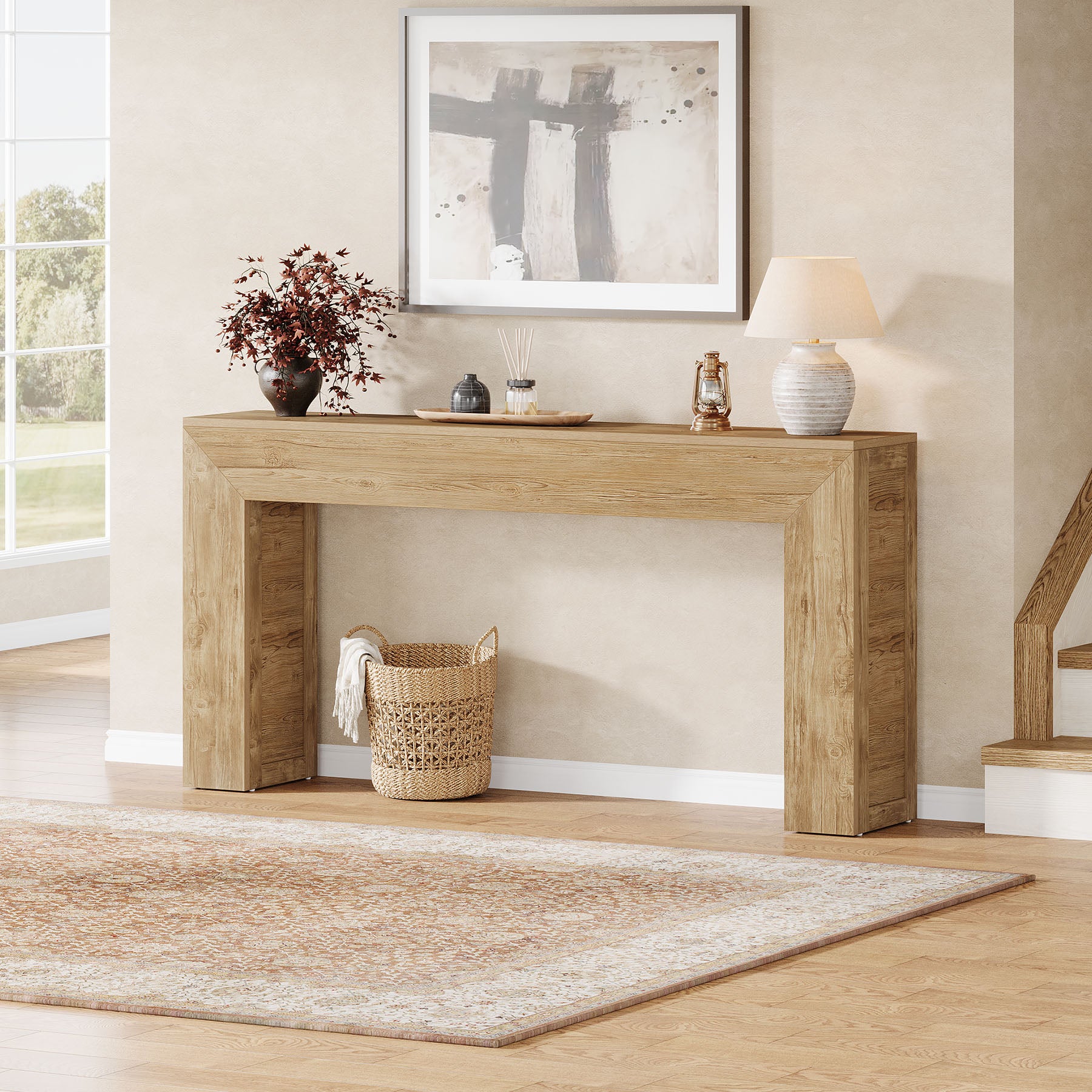Tribesigns Mesa consola estrecha de 160 cm, Mesa de pasillo de madera detrás del sofá