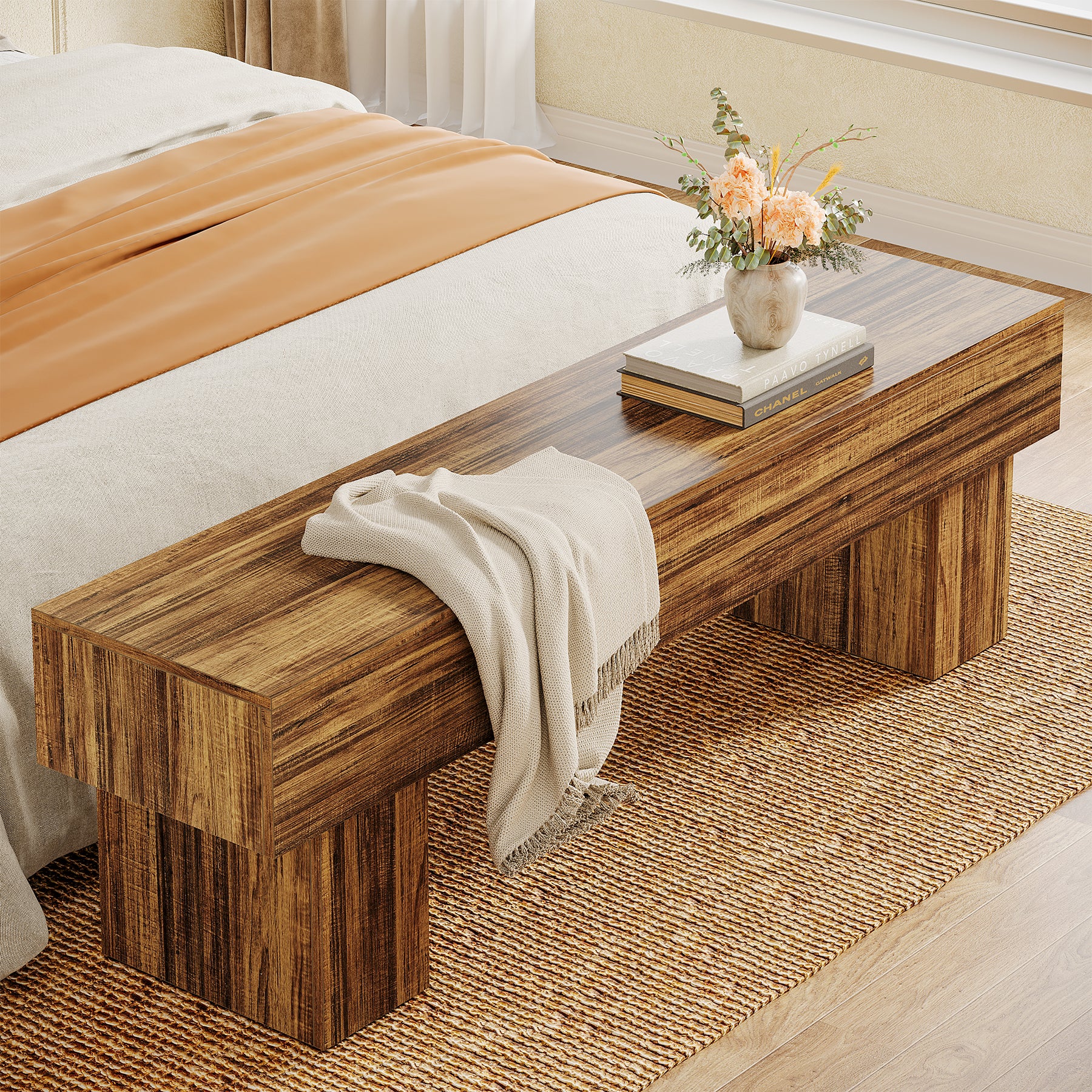 Tribesigns Banco de dormitorio extra largo de 160 cm, Banco rústico de madera para dormitorio
