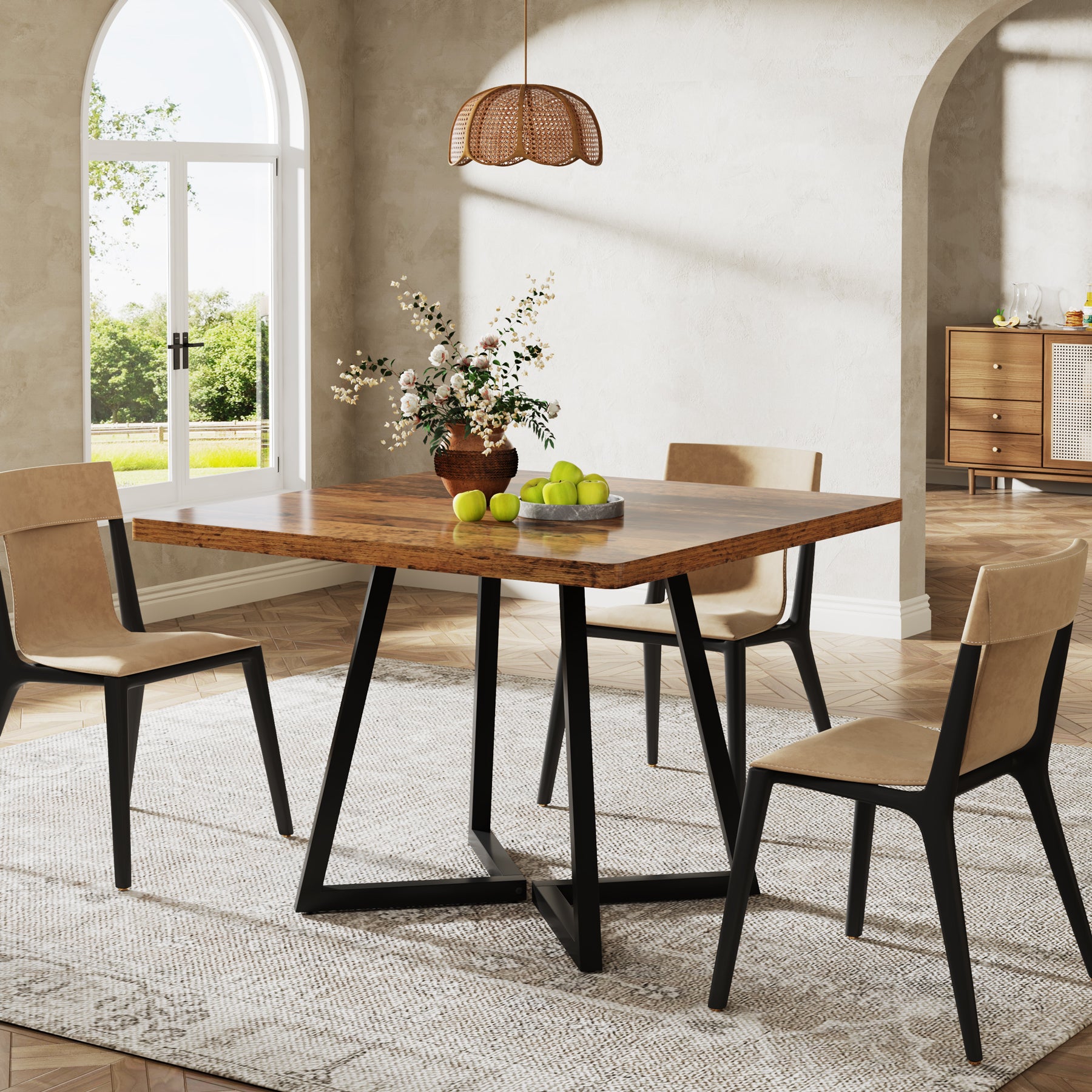 Tribesigns Mesa de Comedor para 4 Personas, Mesa con Patas de Metal Mesa de Comedor de Madera