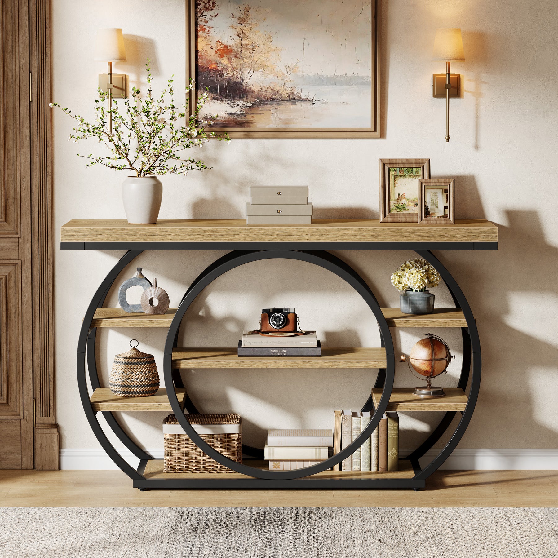 Tribesigns Mesa consola de 120 cm, Mesa de sofá industrial de 5 niveles con estructura de metal