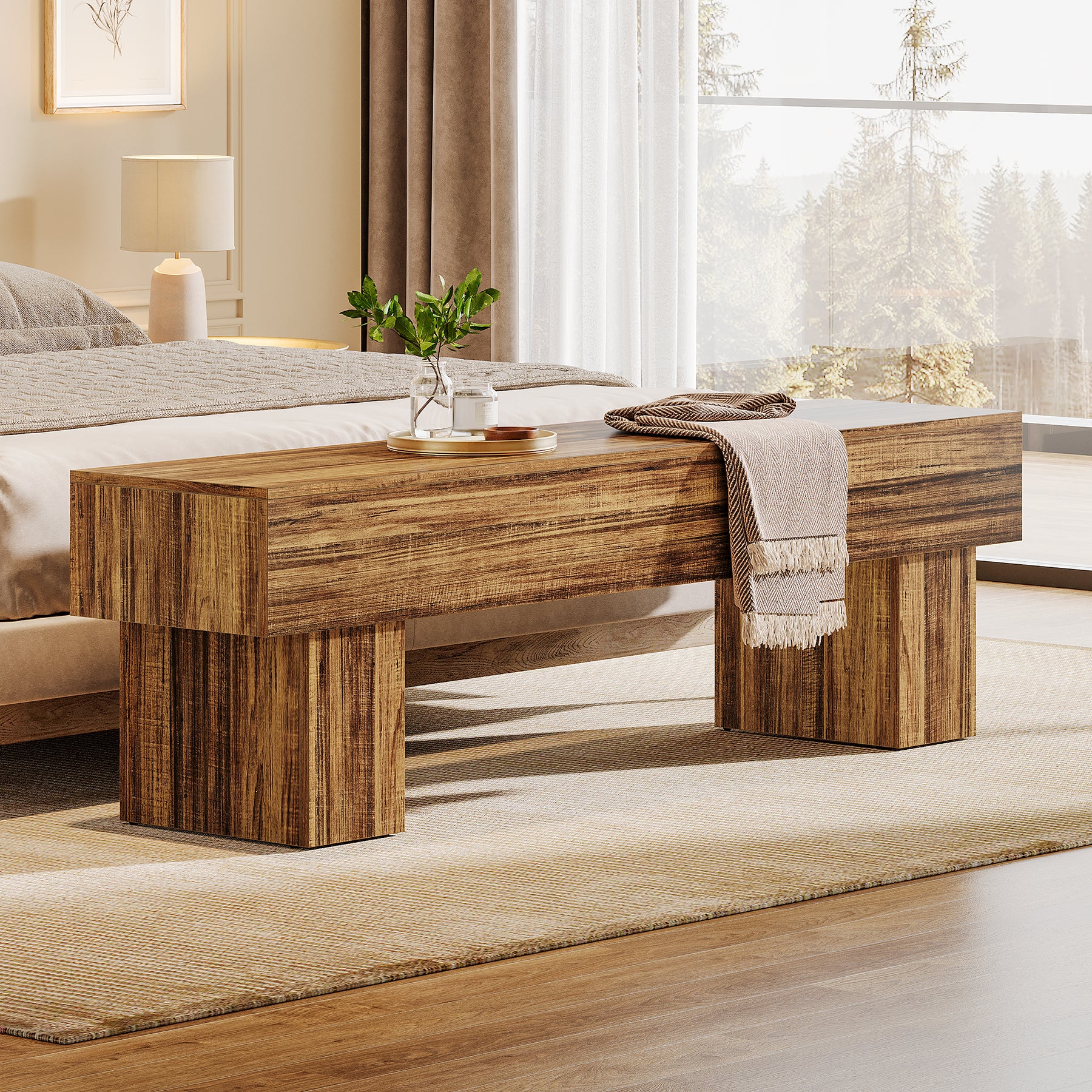 Tribesigns Banco de dormitorio extra largo de 160 cm, Banco rústico de madera para dormitorio