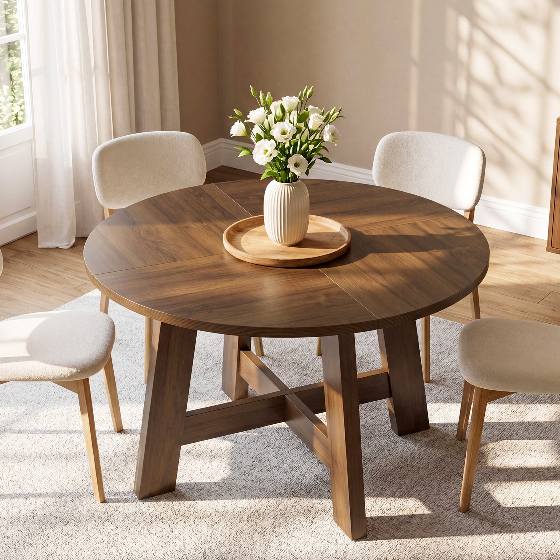 Tribesigns 118 cm ronde eettafel, farmhouse keukentafel met kruissteun voor 4-6 personen
