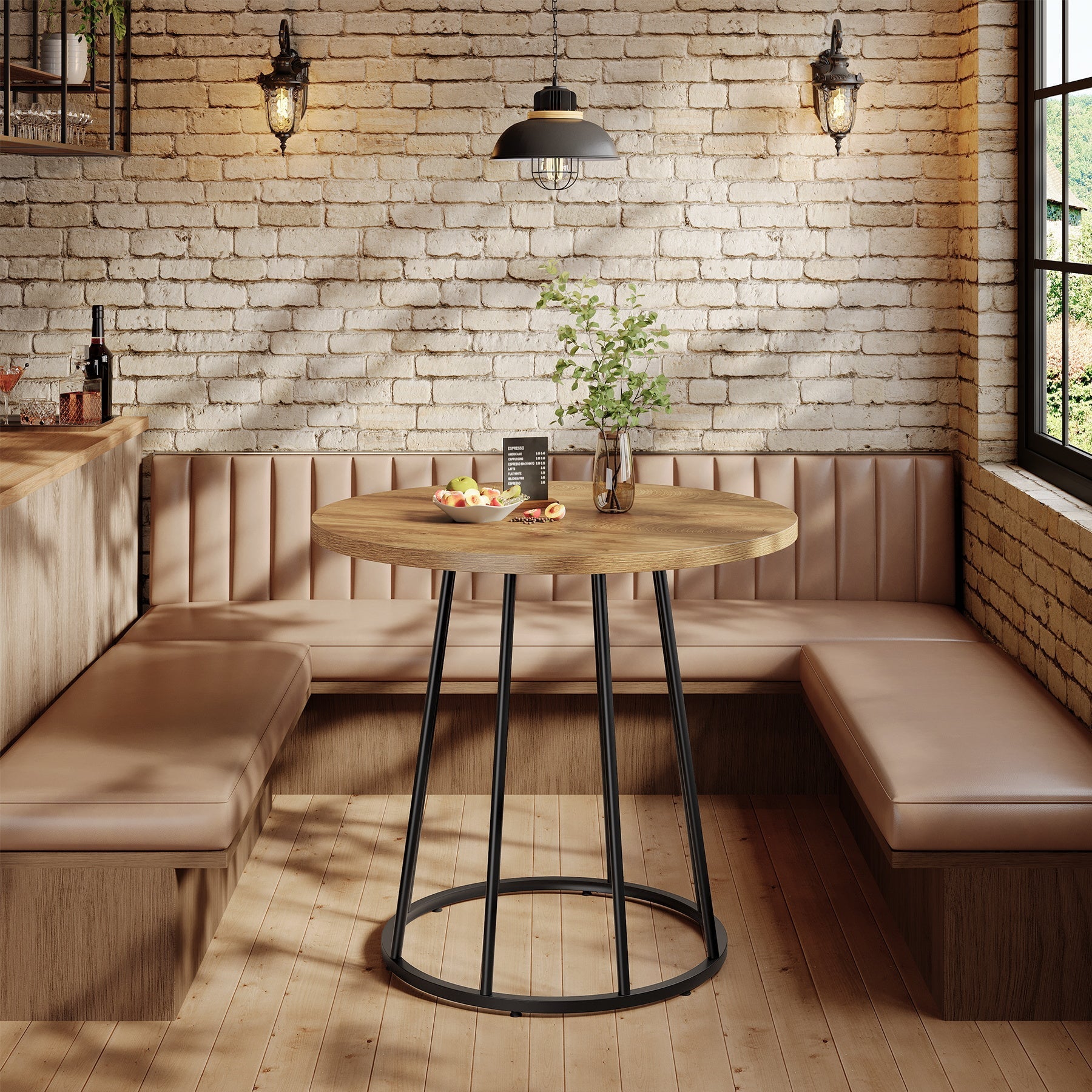 Tribesigns Mesa de comedor redonda de 80 cm, Estilo industrial para 2-4 personas con base de acero