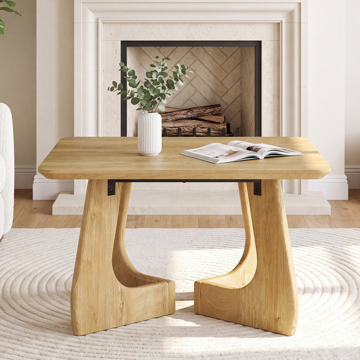 Tribesigns Mesa de centro cuadrada de 80 cm, Mesa de salón moderna con estructura de madera escultural
