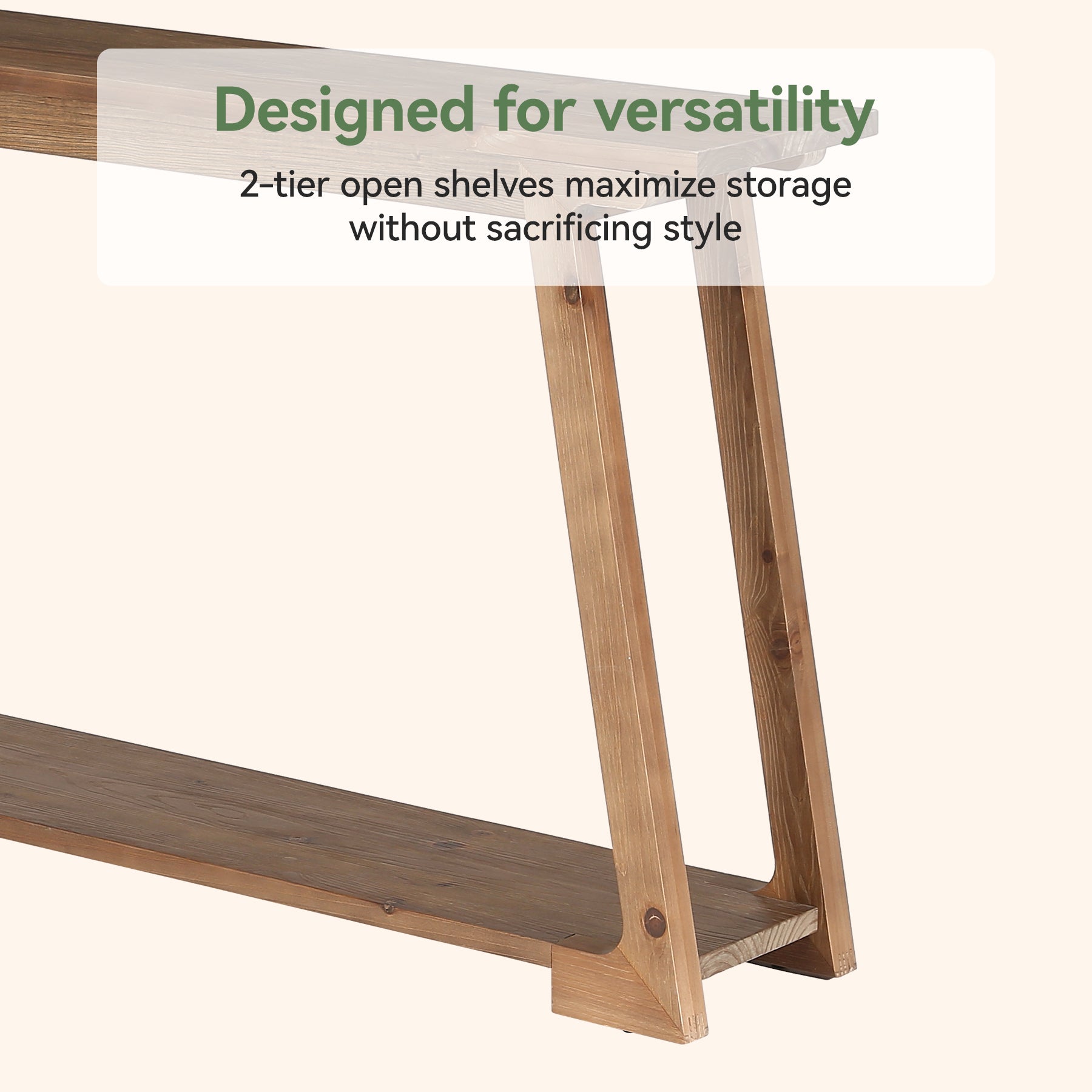 Tribesigns Mesa consola de madera maciza de 160 cm situada detrás del sofá con 2 estantes, Mesa de centro larga y estrecha para salón y recibidor