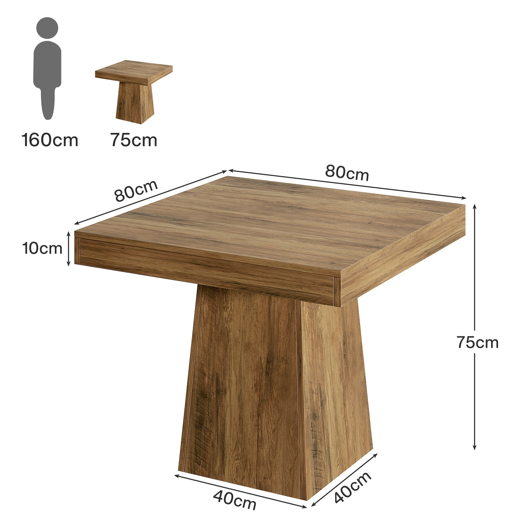 Tribesigns Mesa de comedor cuadrada de 80 cm para 4 personas, Estilo rústico con base de columna en color marrón